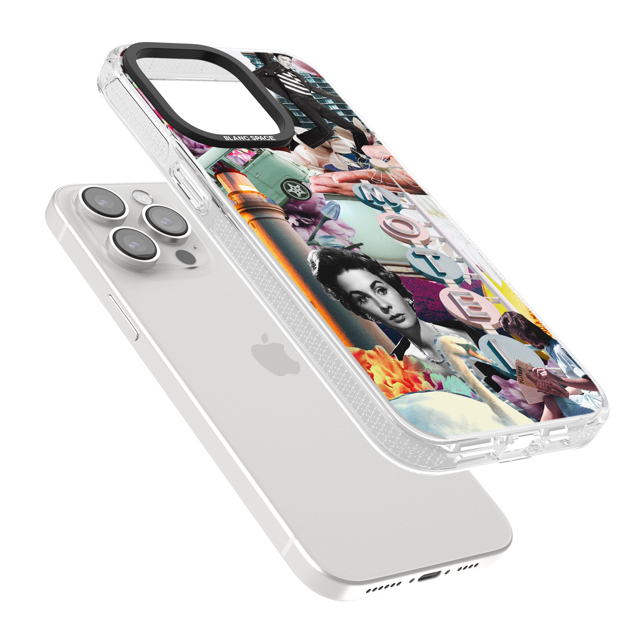Vintage Collage: Retro Motel iPhone 15 Pro Max / 15 Pro / 14 Pro Max / 14 Pro / 13 Pro Clear Case Impact Air - Blanc Space