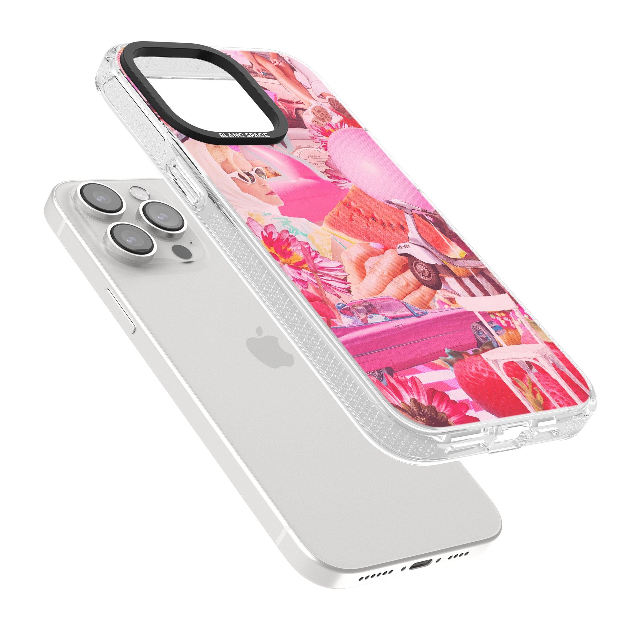 Vintage Collage: Pink Glamour iPhone 15 Pro Max / 15 Pro / 14 Pro Max / 14 Pro / 13 Pro Clear Case Impact Air - Blanc Space