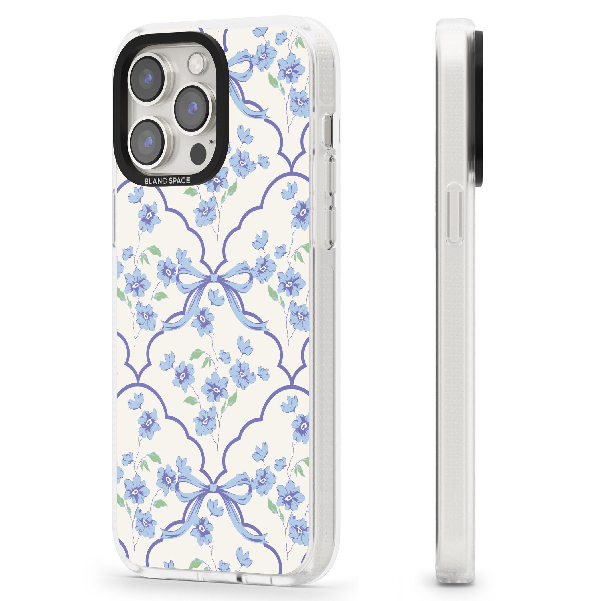 Blue Cottage Floral iPhone 15 Pro Max / 15 Pro / 14 Pro Max / 14 Pro / 13 Pro Clear Case Impact Air - Blanc Space