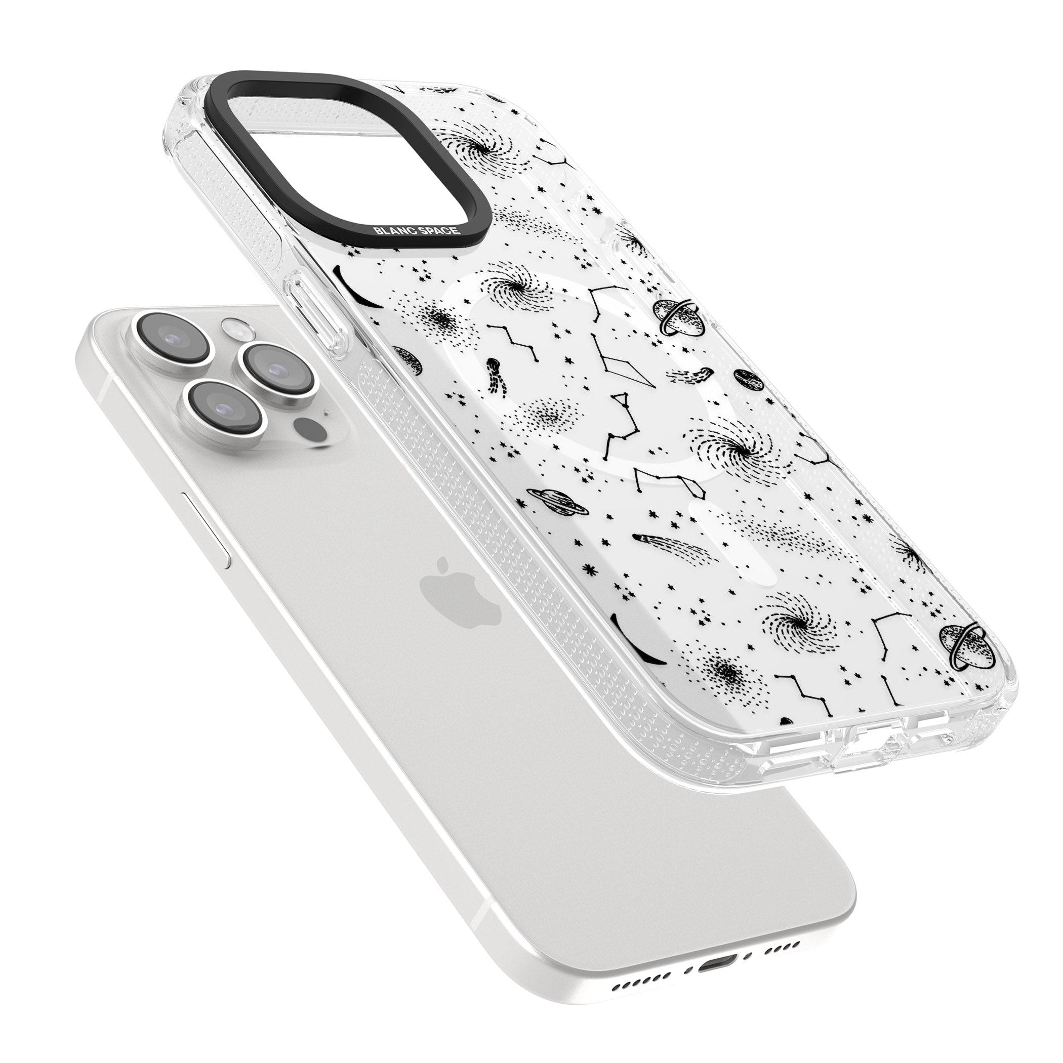 Mixed Galaxy Pattern iPhone 15 Pro Max / 15 Pro / 14 Pro Max / 14 Pro / 13 Pro Clear Case Impact Air - Blanc Space