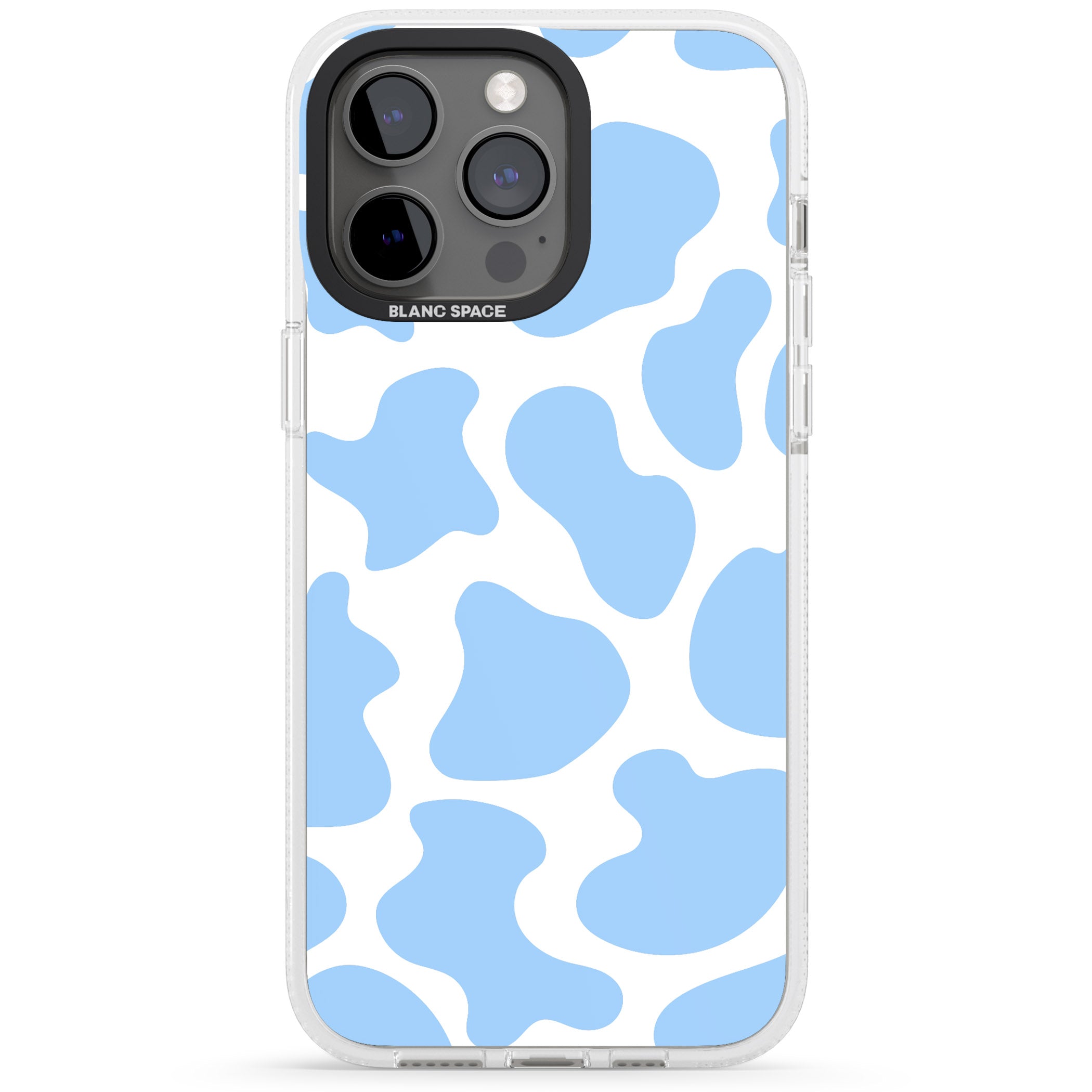 Blue and White Cow Print iPhone 15 Pro Max / 15 Pro / 14 Pro Max / 14 Pro / 13 Pro Clear Case Impact Air - Blanc Space