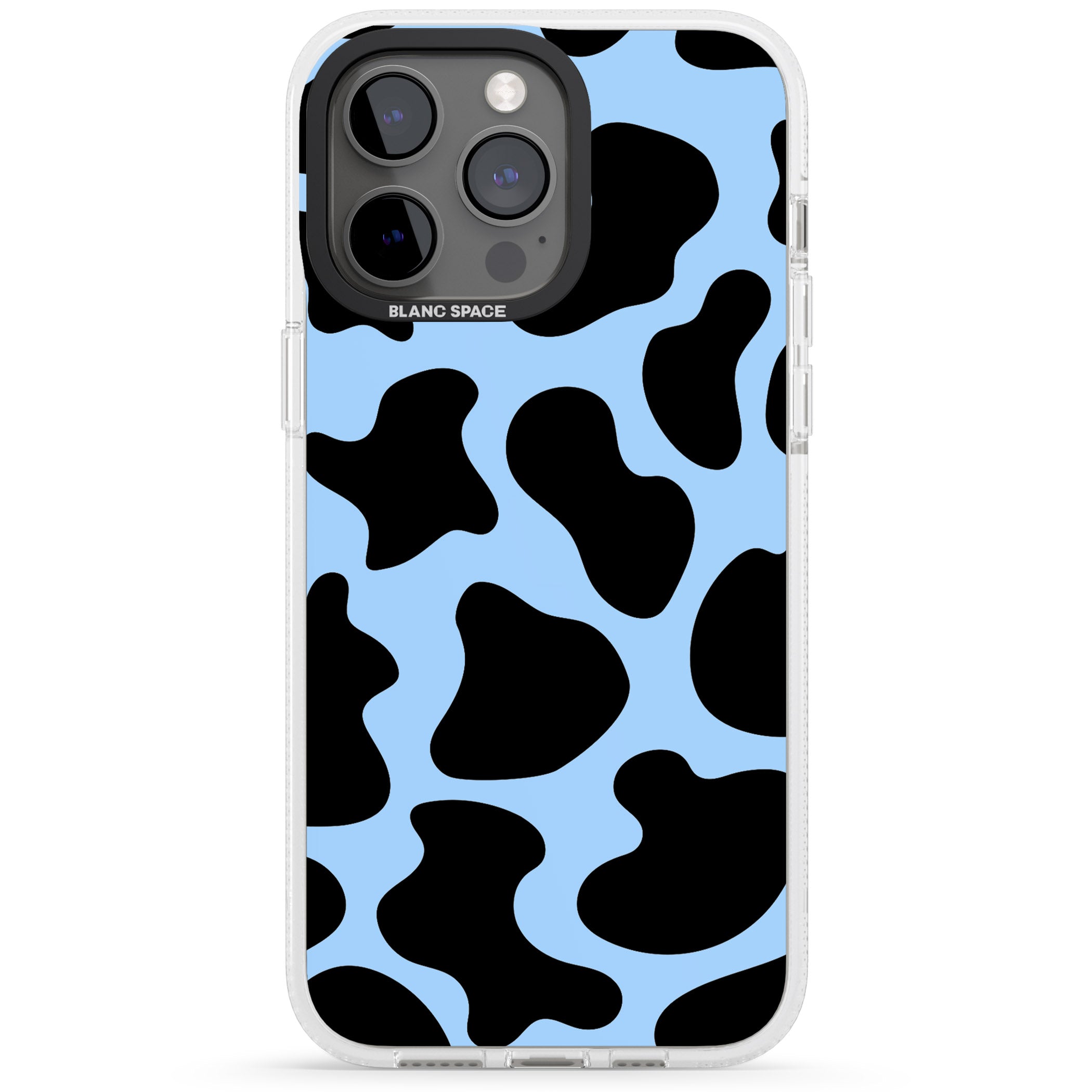 Blue and Black Cow Print iPhone 15 Pro Max / 15 Pro / 14 Pro Max / 14 Pro / 13 Pro Clear Case Impact Air - Blanc Space