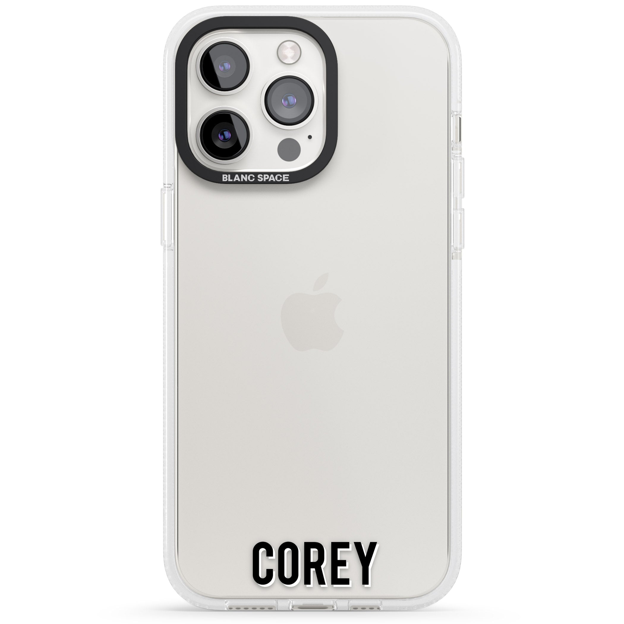 Personalised Clear Text 2A iPhone 15 Pro Max / 15 Pro / 14 Pro Max / 14 Pro / 13 Pro Clear Case Impact Air - Blanc Space