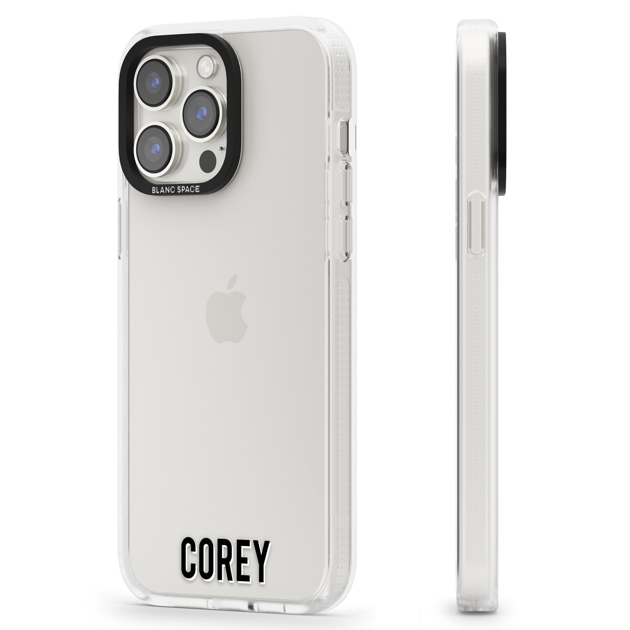 Personalised Clear Text 2A iPhone 15 Pro Max / 15 Pro / 14 Pro Max / 14 Pro / 13 Pro Clear Case Impact Air - Blanc Space