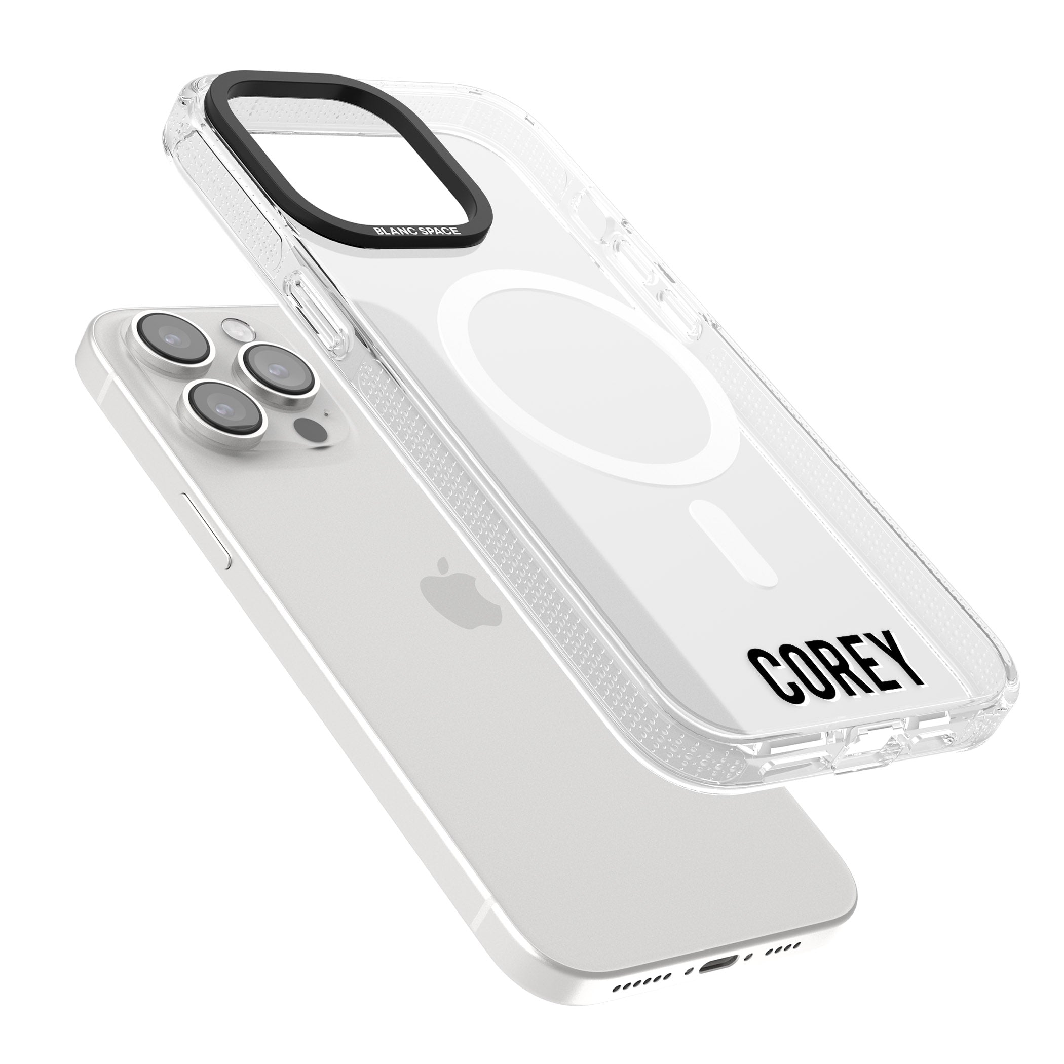 Personalised Clear Text 2A iPhone 15 Pro Max / 15 Pro / 14 Pro Max / 14 Pro / 13 Pro Clear Case Impact Air - Blanc Space