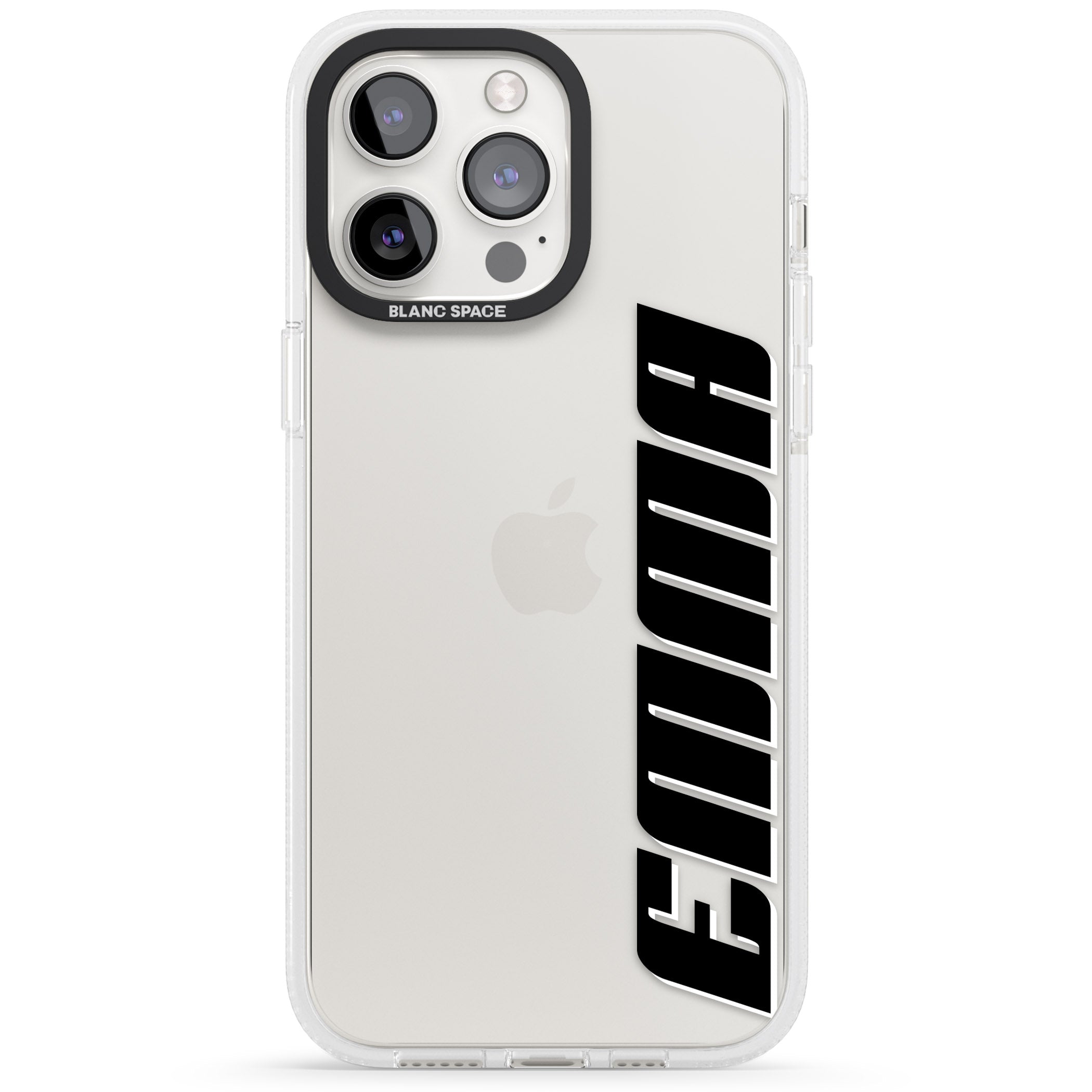 Personalised Clear Text 4A iPhone 15 Pro Max / 15 Pro / 14 Pro Max / 14 Pro / 13 Pro Clear Case Impact Air - Blanc Space