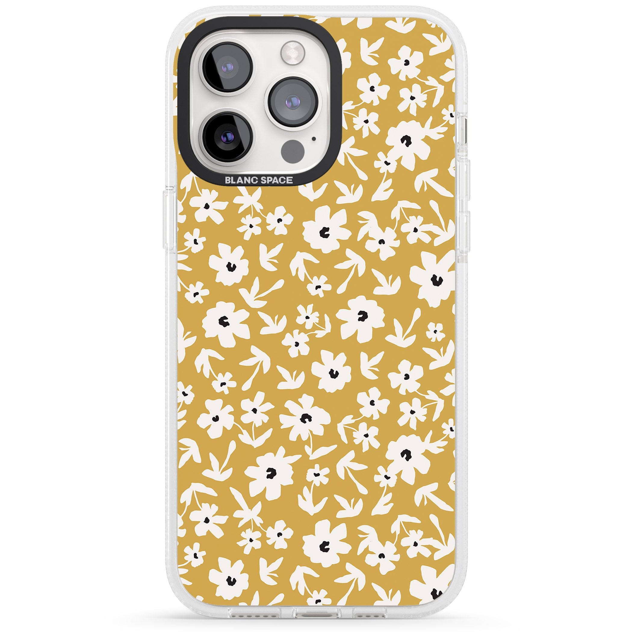 Floral Print on Mustard Cute Floral iPhone 15 Pro Max / 15 Pro / 14 Pro Max / 14 Pro / 13 Pro Clear Case Impact Air - Blanc Space