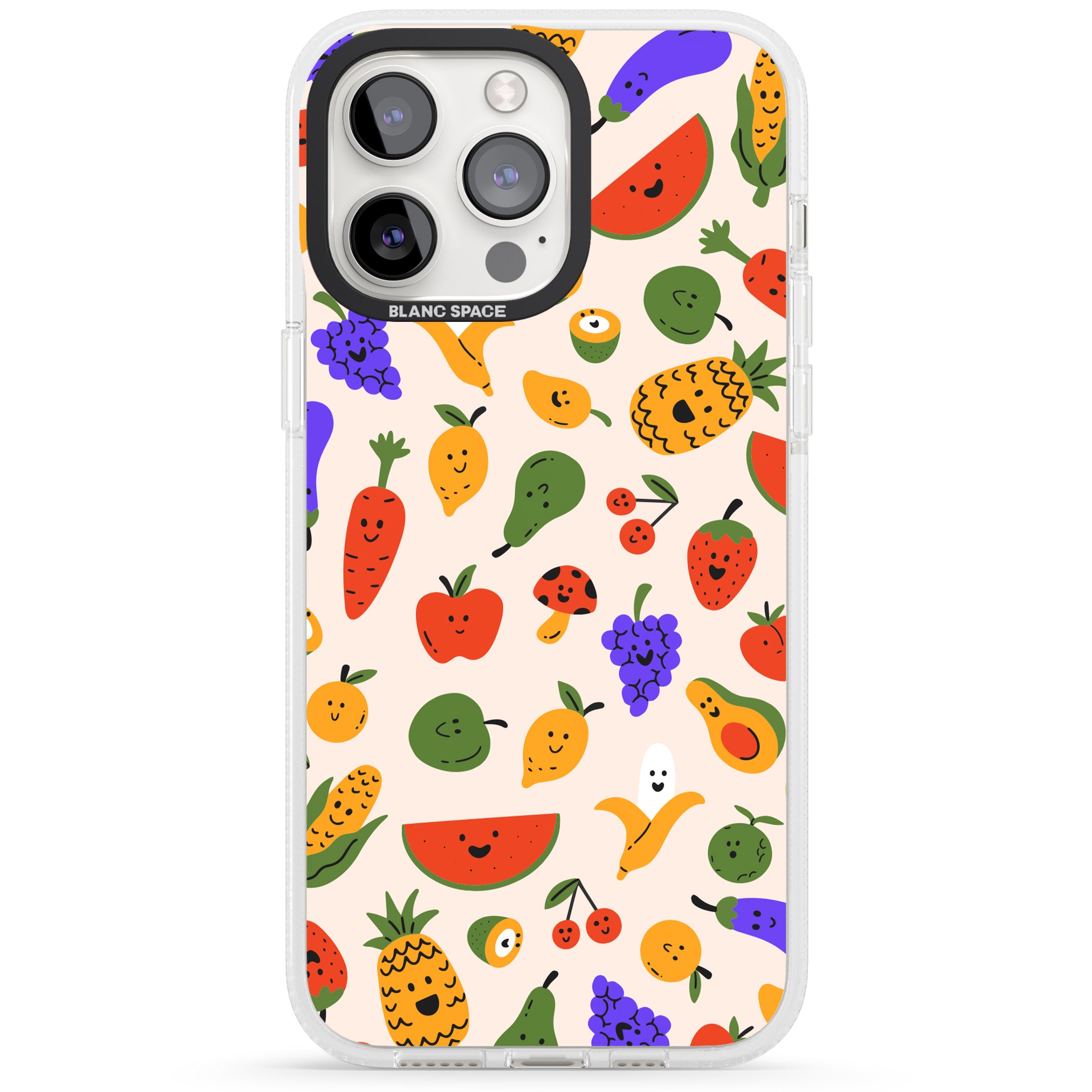 Mixed Kawaii Food Icons - Solid iPhone 15 Pro Max / 15 Pro / 14 Pro Max / 14 Pro / 13 Pro Clear Case Impact Air - Blanc Space