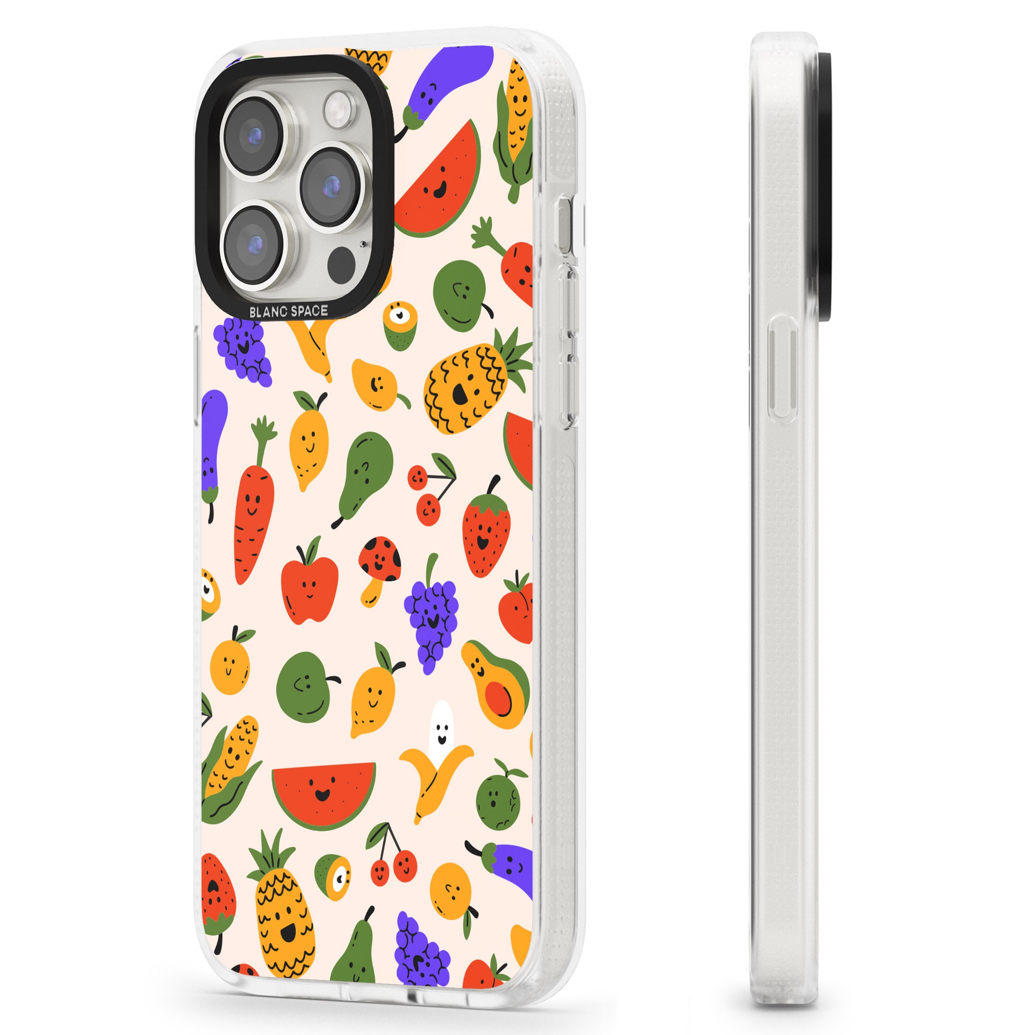Mixed Kawaii Food Icons - Solid iPhone 15 Pro Max / 15 Pro / 14 Pro Max / 14 Pro / 13 Pro Clear Case Impact Air - Blanc Space