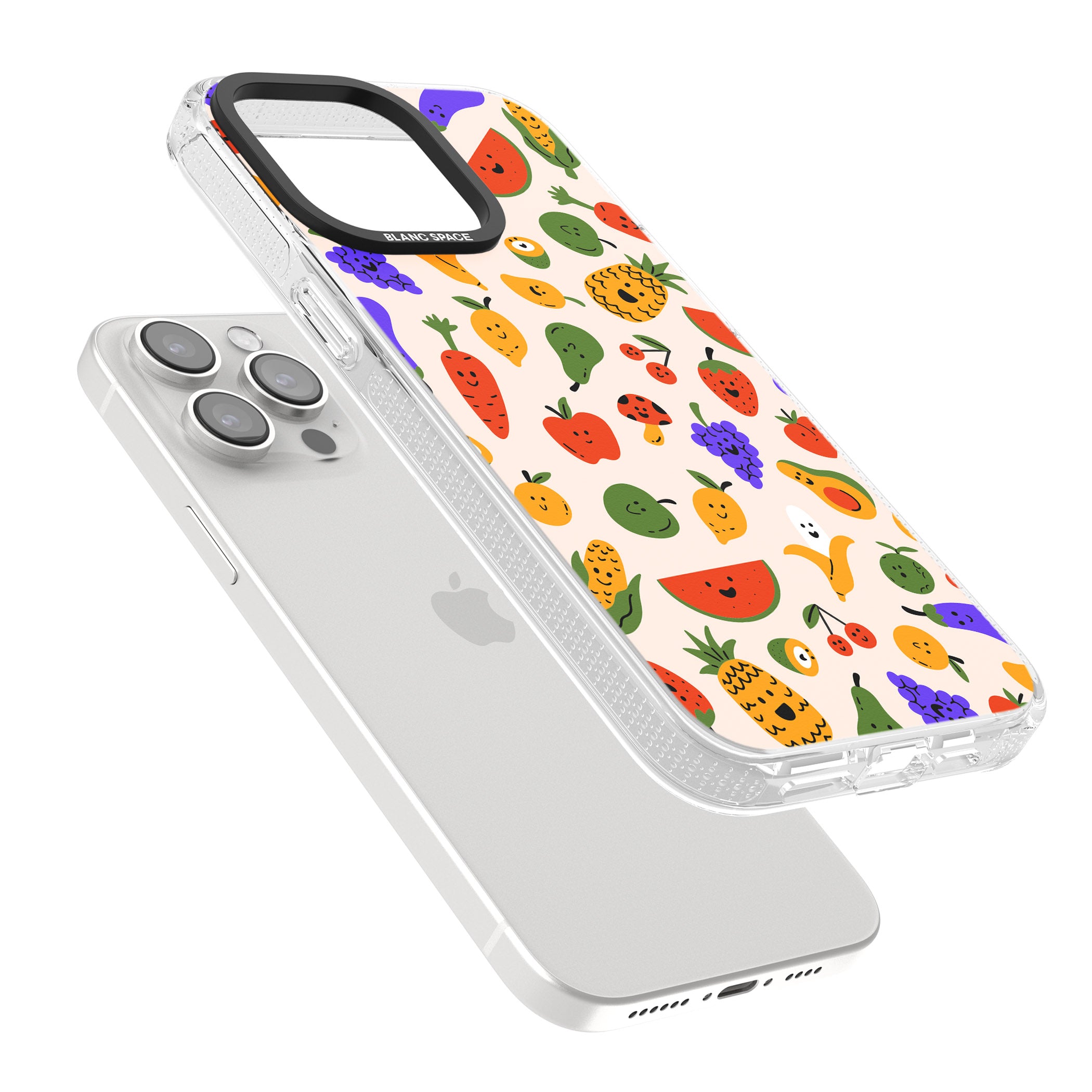 Mixed Kawaii Food Icons - Solid iPhone 15 Pro Max / 15 Pro / 14 Pro Max / 14 Pro / 13 Pro Clear Case Impact Air - Blanc Space