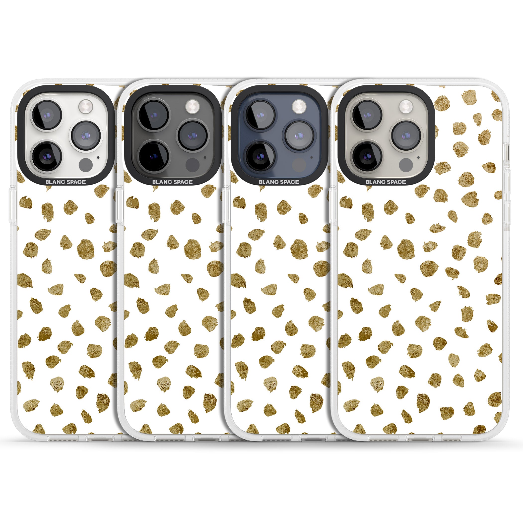 Gold Look on White Dalmatian Polka Dot Spots iPhone 15 Pro Max / 15 Pro / 14 Pro Max / 14 Pro / 13 Pro Clear Case Impact Air - Blanc Space