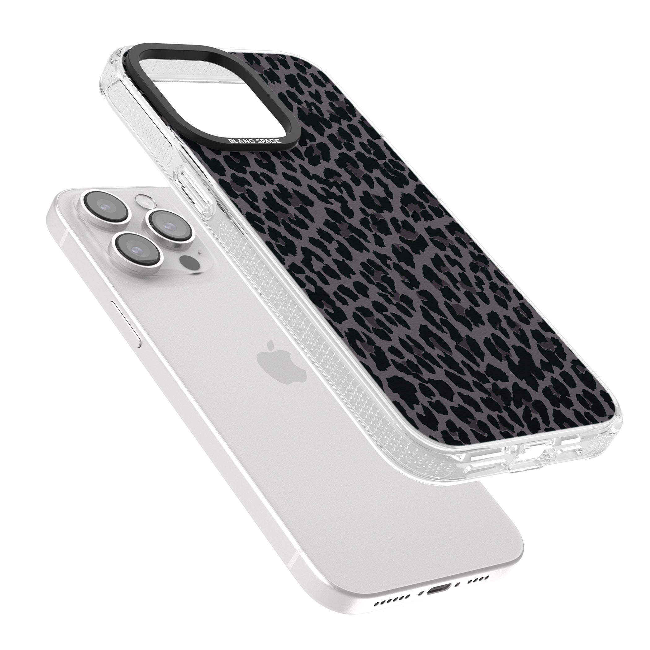 Dark Animal Print Pattern Small Leopard iPhone 15 Pro Max / 15 Pro / 14 Pro Max / 14 Pro / 13 Pro Clear Case Impact Air - Blanc Space