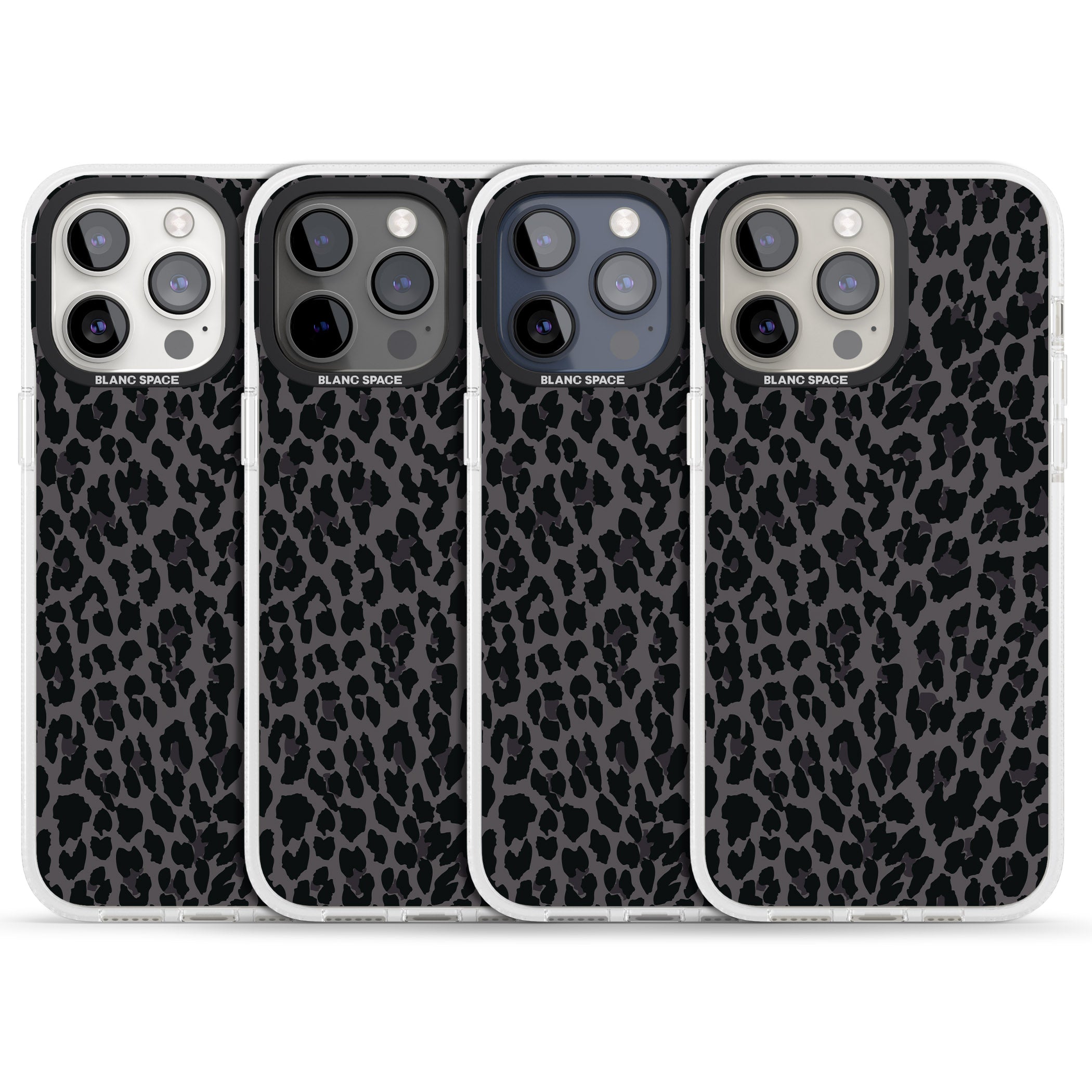 Dark Animal Print Pattern Small Leopard iPhone 15 Pro Max / 15 Pro / 14 Pro Max / 14 Pro / 13 Pro Clear Case Impact Air - Blanc Space