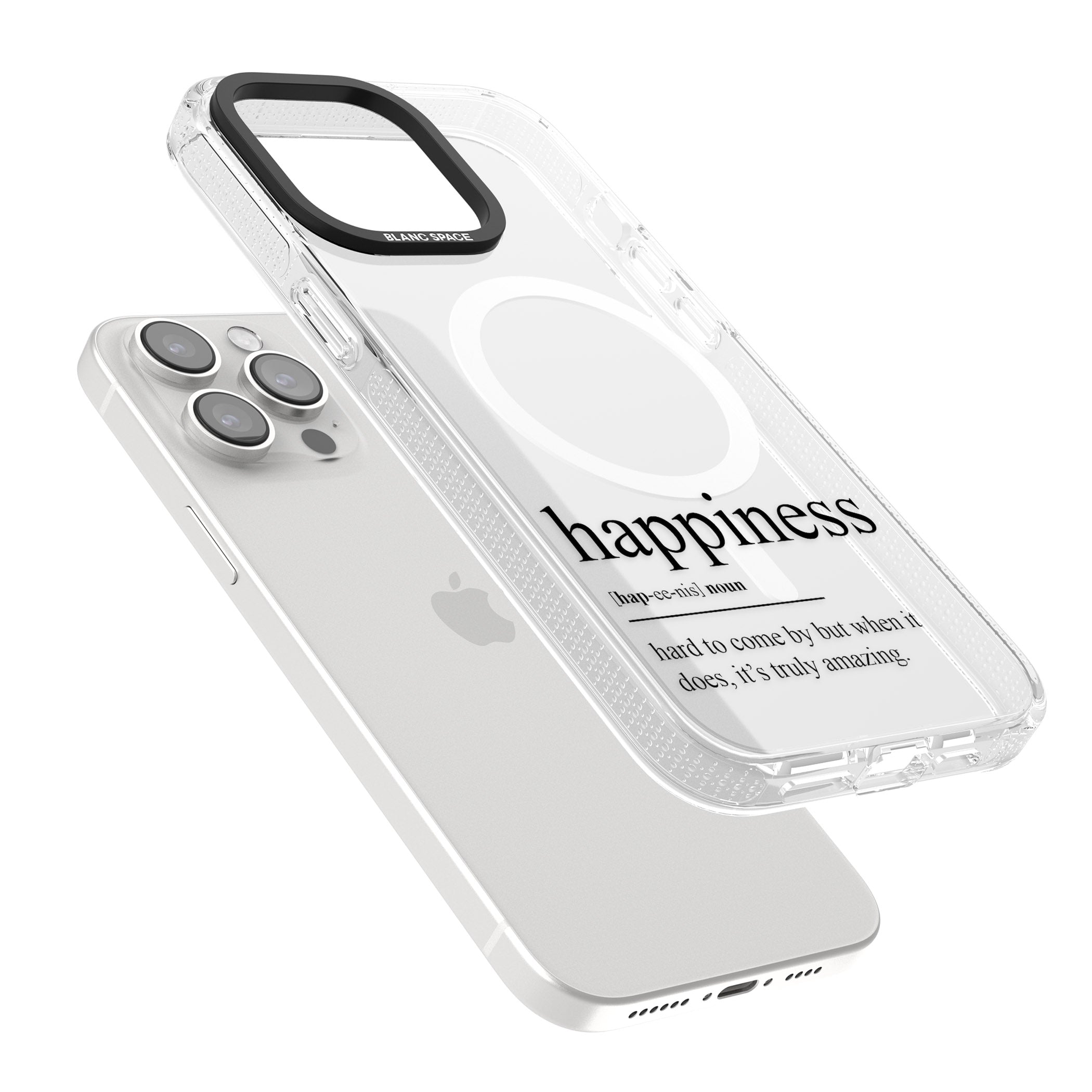 Happiness iPhone 15 Pro Max / 15 Pro / 14 Pro Max / 14 Pro / 13 Pro Clear Case Impact Air - Blanc Space