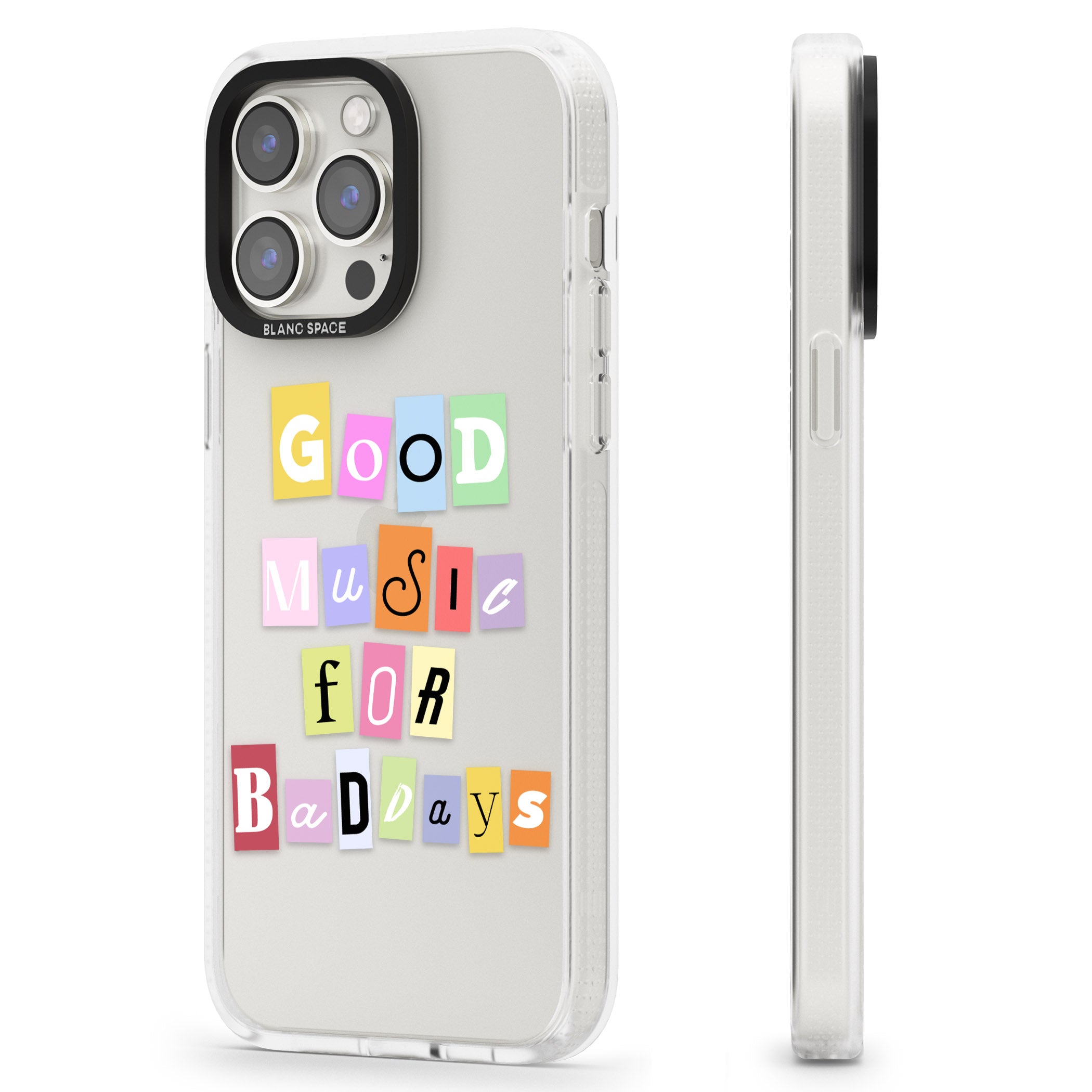 Good Music For Bad Days iPhone 15 Pro Max / 15 Pro / 14 Pro Max / 14 Pro / 13 Pro Clear Case Impact Air - Blanc Space