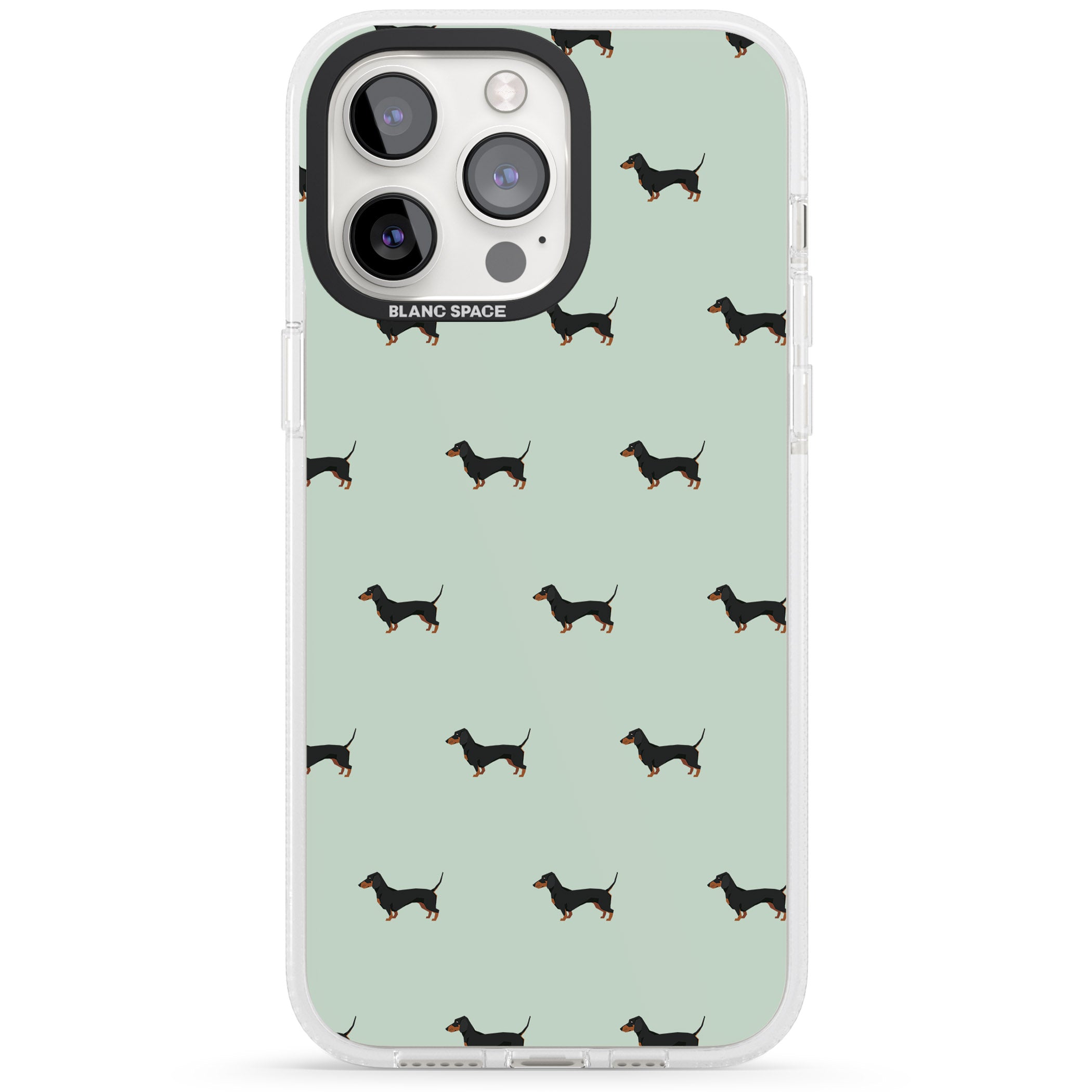 Dachshund Dog Pattern iPhone 15 Pro Max / 15 Pro / 14 Pro Max / 14 Pro / 13 Pro Clear Case Impact Air - Blanc Space