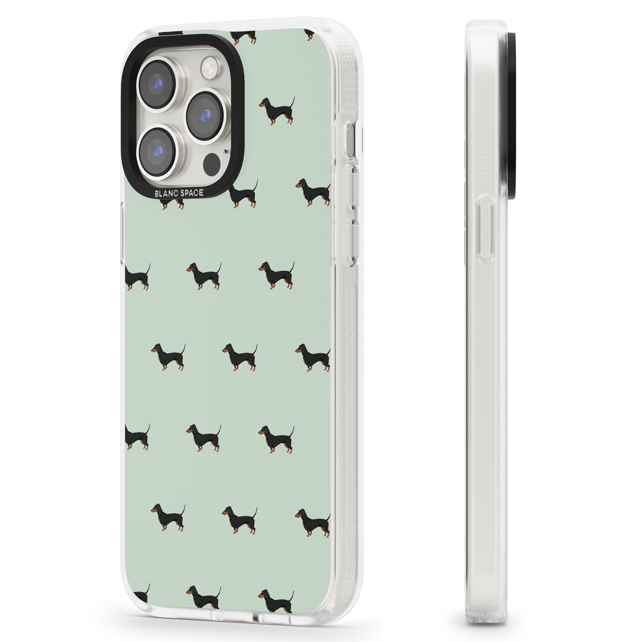 Dachshund Dog Pattern iPhone 15 Pro Max / 15 Pro / 14 Pro Max / 14 Pro / 13 Pro Clear Case Impact Air - Blanc Space