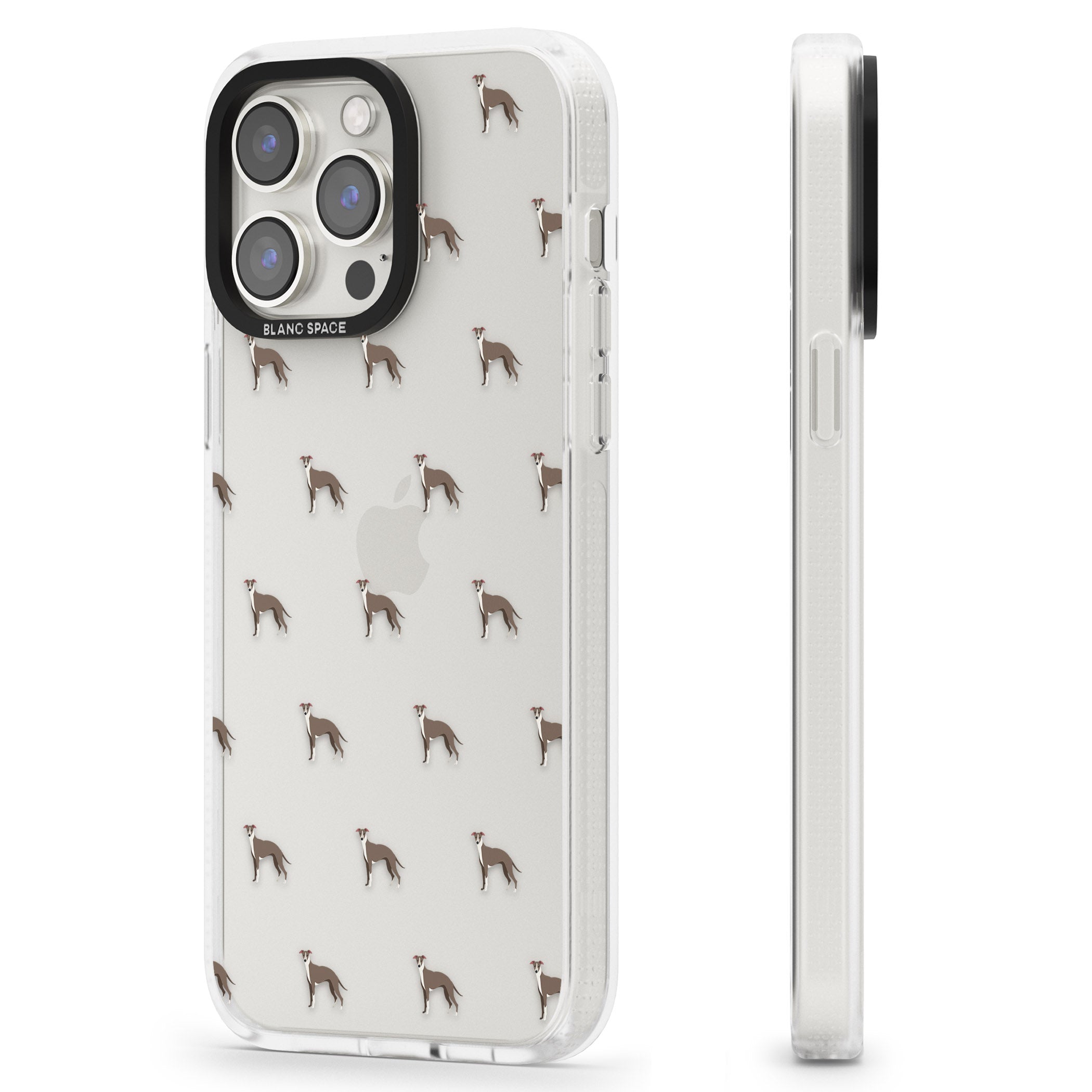 Whippet/Italian Greyhound Dog Pattern Clear iPhone 15 Pro Max / 15 Pro / 14 Pro Max / 14 Pro / 13 Pro Clear Case Impact Air - Blanc Space