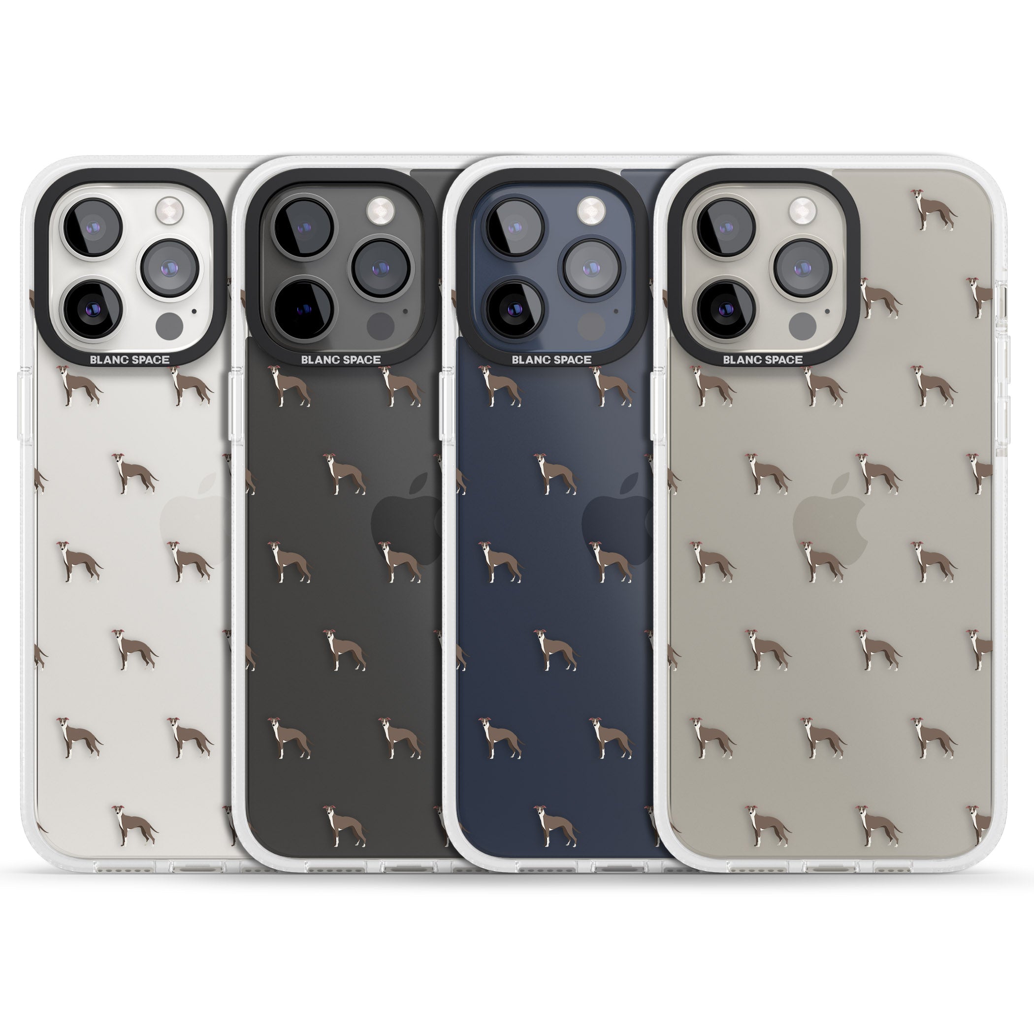 Whippet/Italian Greyhound Dog Pattern Clear iPhone 15 Pro Max / 15 Pro / 14 Pro Max / 14 Pro / 13 Pro Clear Case Impact Air - Blanc Space