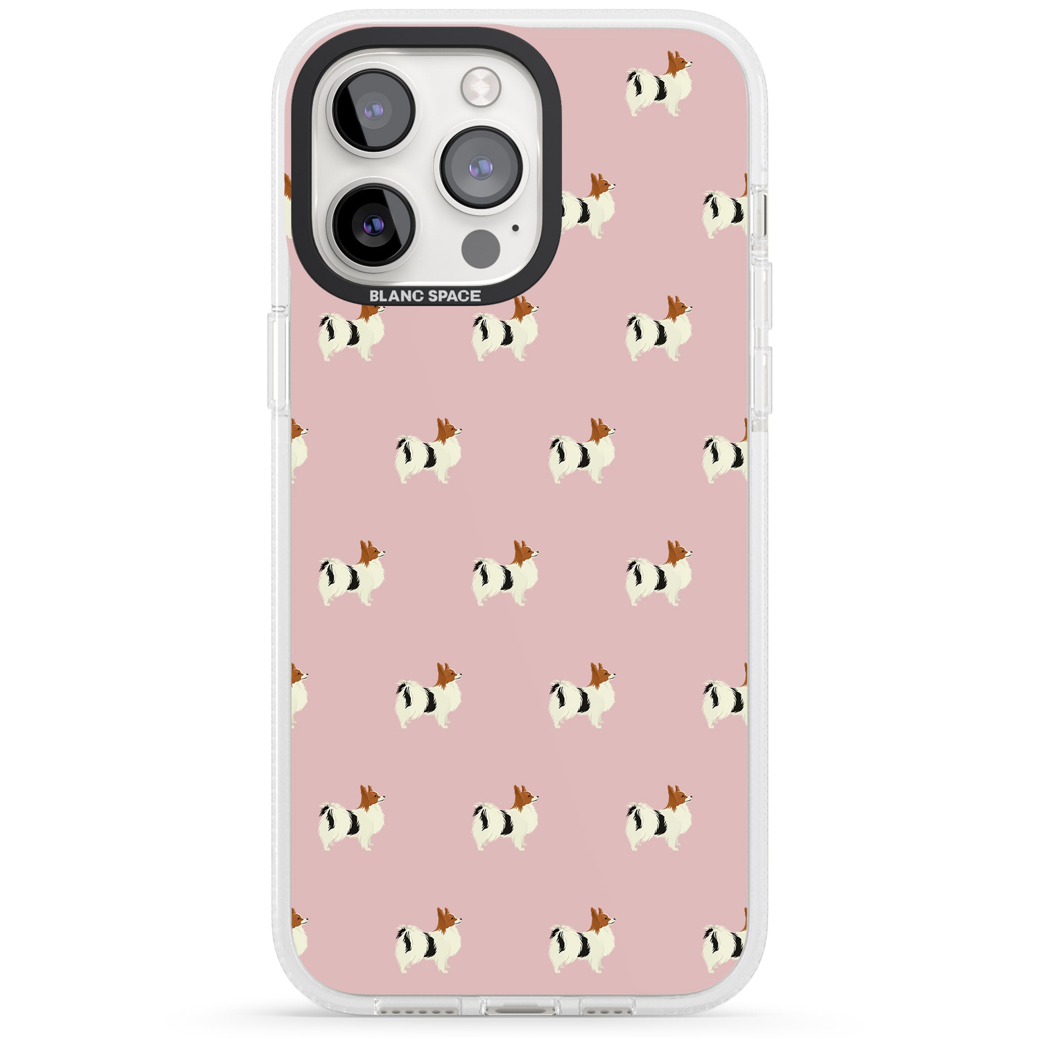 Papillon Dog Pattern iPhone 15 Pro Max / 15 Pro / 14 Pro Max / 14 Pro / 13 Pro Clear Case Impact Air - Blanc Space