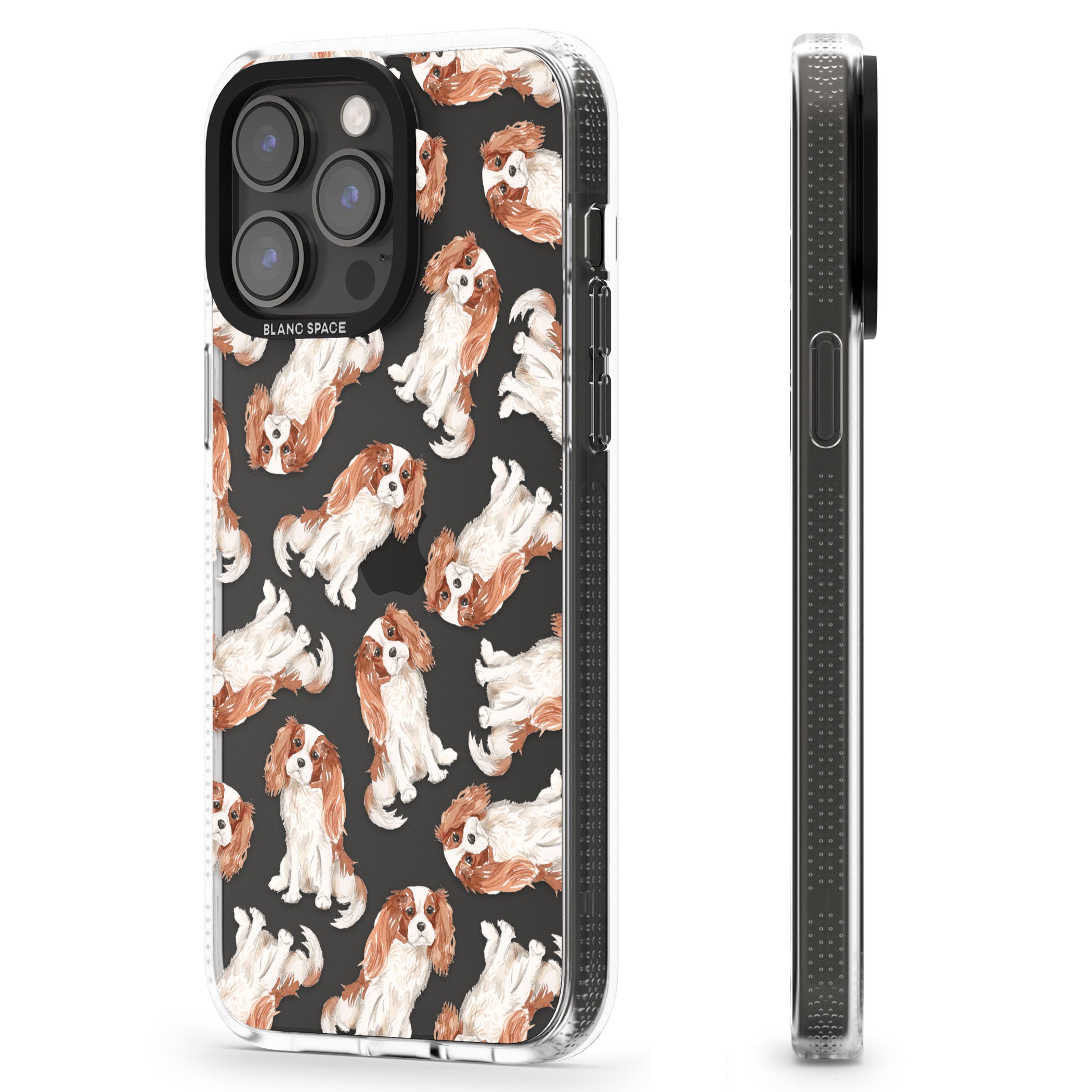 Cavalier King Charles Spaniel Dog Pattern iPhone 15 Pro Max / 15 Pro / 14 Pro Max / 14 Pro / 13 Pro Clear Case Impact Air - Blanc Space