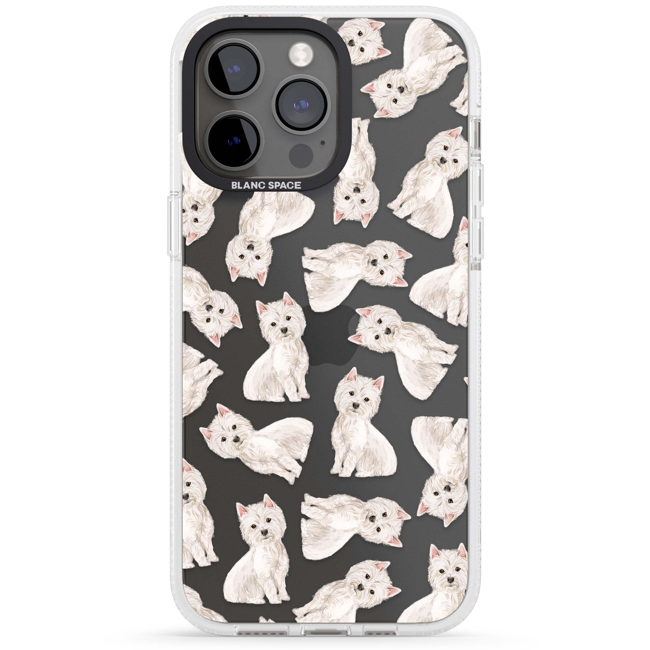 Westie Watercolour Dog Pattern iPhone 15 Pro Max / 15 Pro / 14 Pro Max / 14 Pro / 13 Pro Clear Case Impact Air - Blanc Space
