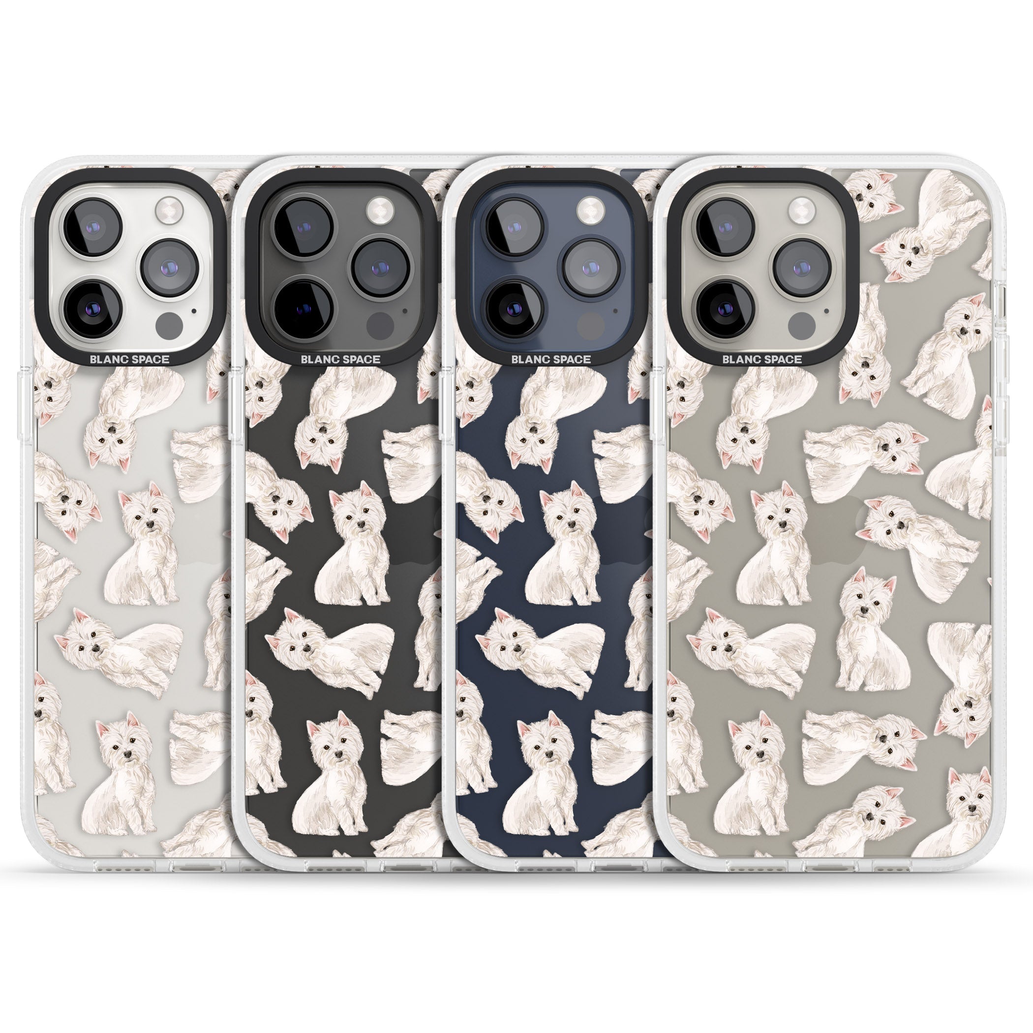 Westie Watercolour Dog Pattern iPhone 15 Pro Max / 15 Pro / 14 Pro Max / 14 Pro / 13 Pro Clear Case Impact Air - Blanc Space