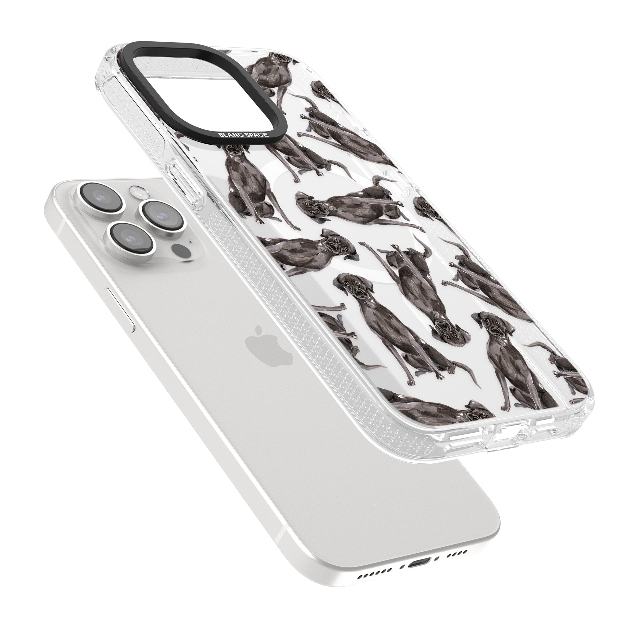 Black Labrador Watercolour Dog Pattern iPhone 15 Pro Max / 15 Pro / 14 Pro Max / 14 Pro / 13 Pro Clear Case Impact Air - Blanc Space