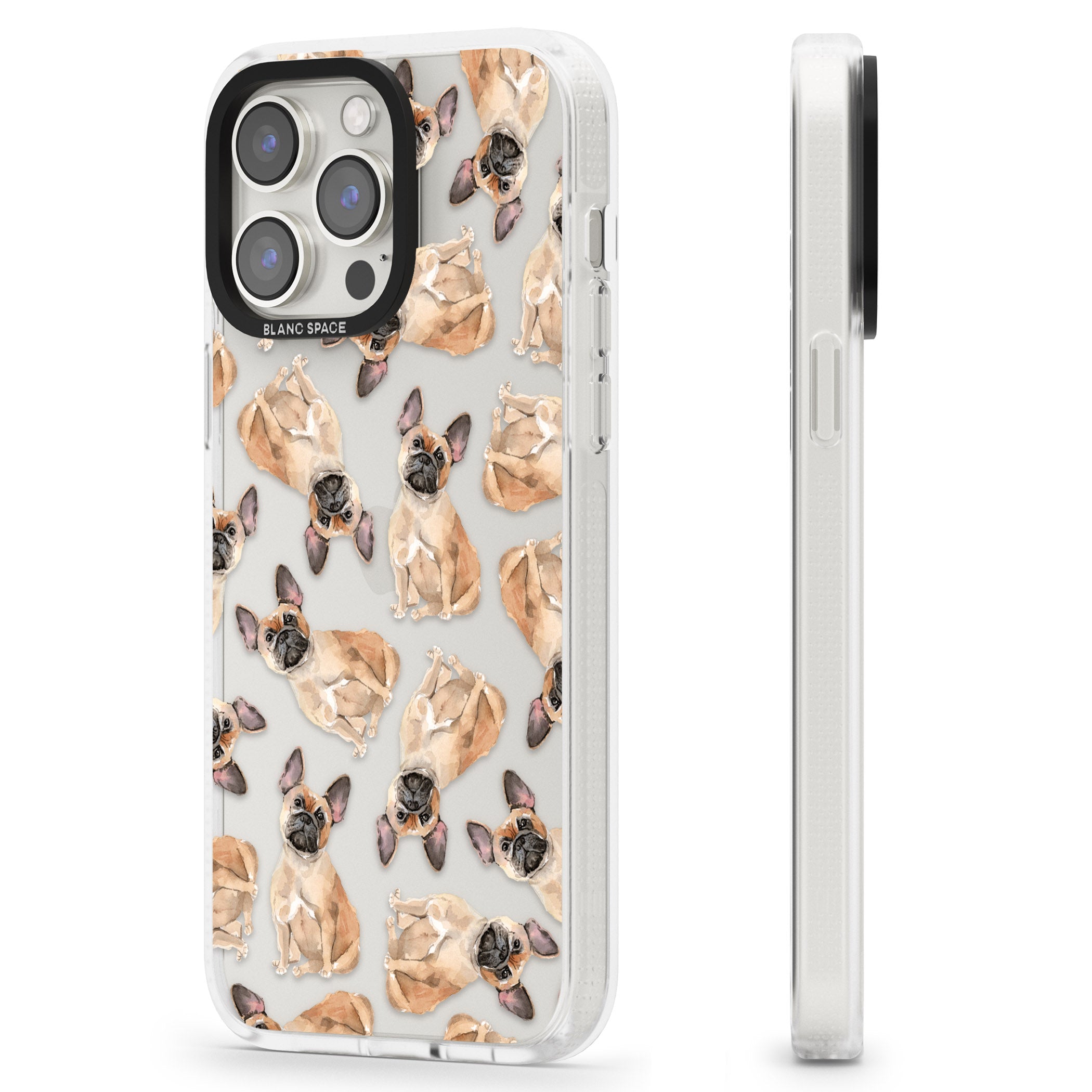French Bulldog Watercolour Dog Pattern iPhone 15 Pro Max / 15 Pro / 14 Pro Max / 14 Pro / 13 Pro Clear Case Impact Air - Blanc Space