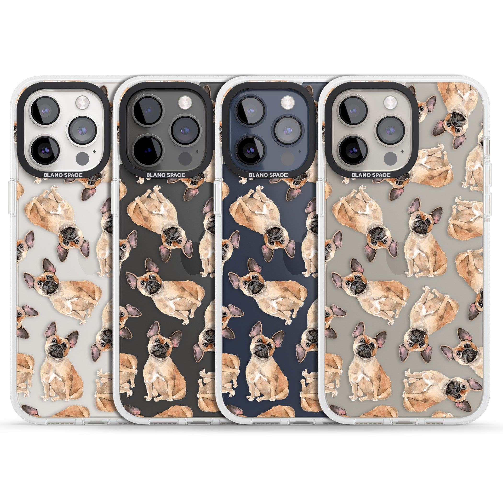 French Bulldog Watercolour Dog Pattern iPhone 15 Pro Max / 15 Pro / 14 Pro Max / 14 Pro / 13 Pro Clear Case Impact Air - Blanc Space