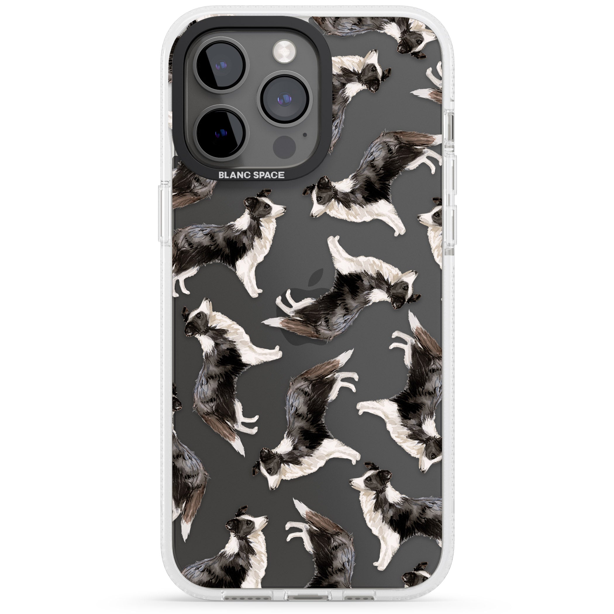 Border Collie Watercolour Dog Pattern iPhone 15 Pro Max / 15 Pro / 14 Pro Max / 14 Pro / 13 Pro Clear Case Impact Air - Blanc Space