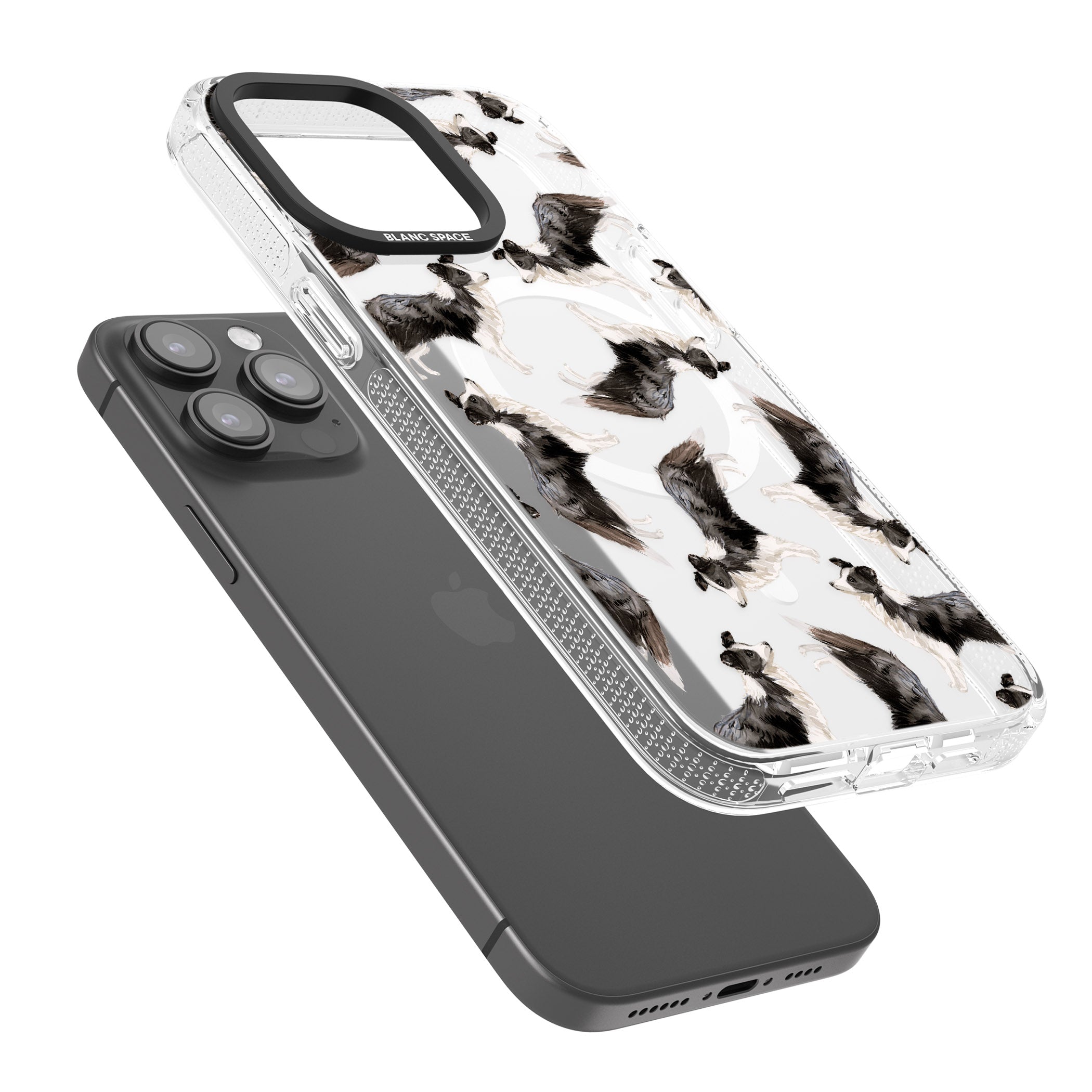 Border Collie Watercolour Dog Pattern iPhone 15 Pro Max / 15 Pro / 14 Pro Max / 14 Pro / 13 Pro Clear Case Impact Air - Blanc Space