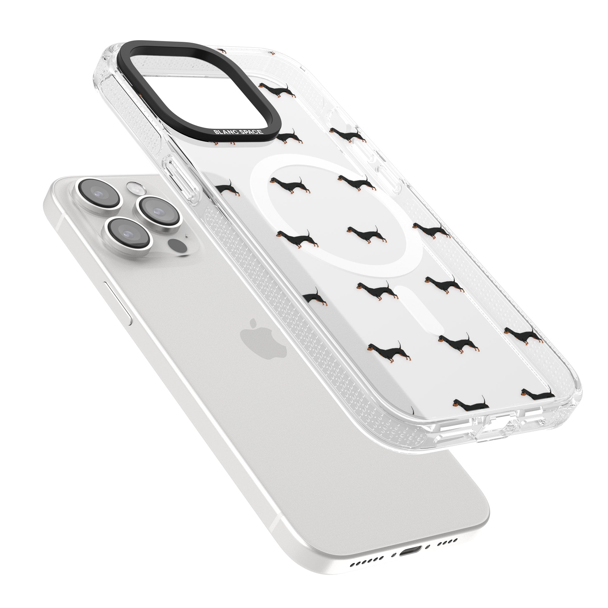 Dachshund Dog Pattern Clear iPhone 15 Pro Max / 15 Pro / 14 Pro Max / 14 Pro / 13 Pro Clear Case Impact Air - Blanc Space
