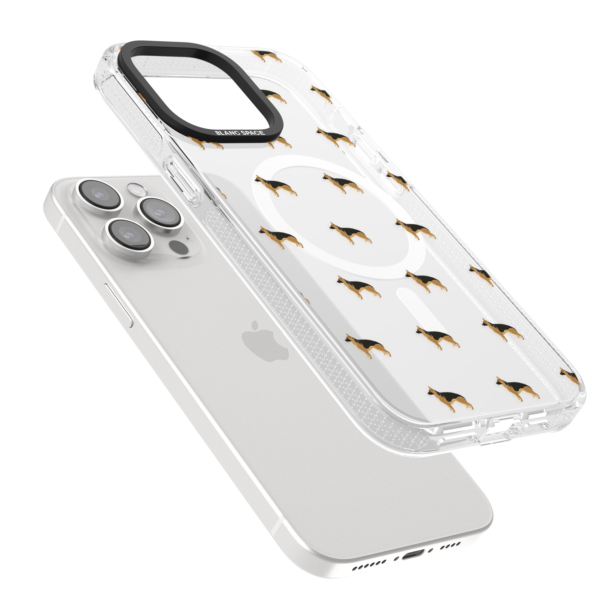 German Sherpard Dog Pattern Clear iPhone 15 Pro Max / 15 Pro / 14 Pro Max / 14 Pro / 13 Pro Clear Case Impact Air - Blanc Space