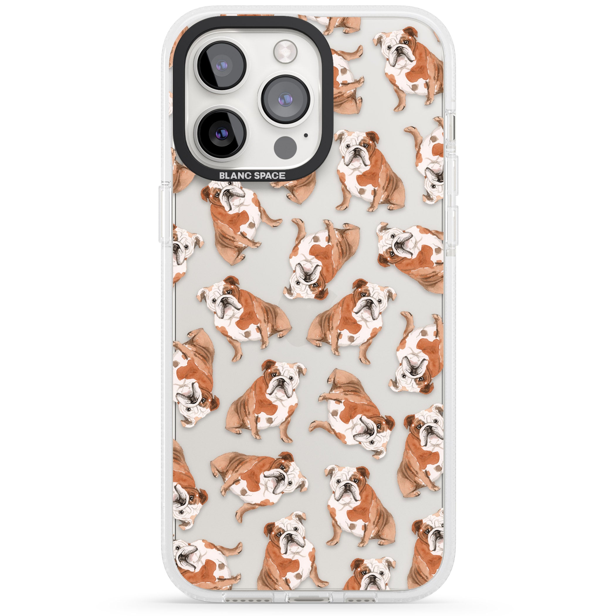 English Bulldog Watercolour Dog Pattern iPhone 15 Pro Max / 15 Pro / 14 Pro Max / 14 Pro / 13 Pro Clear Case Impact Air - Blanc Space