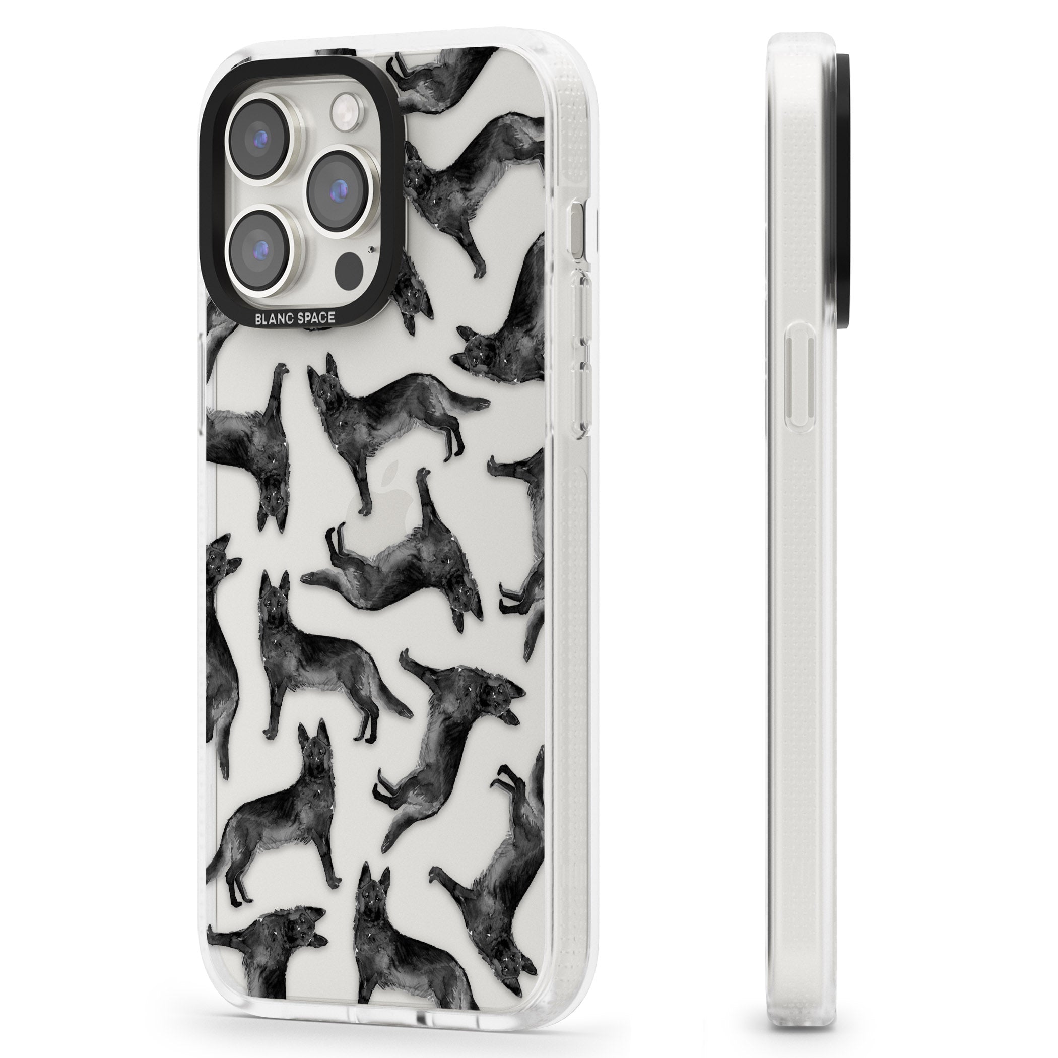 German Shepherd (Black) Watercolour Dog Pattern iPhone 15 Pro Max / 15 Pro / 14 Pro Max / 14 Pro / 13 Pro Clear Case Impact Air - Blanc Space