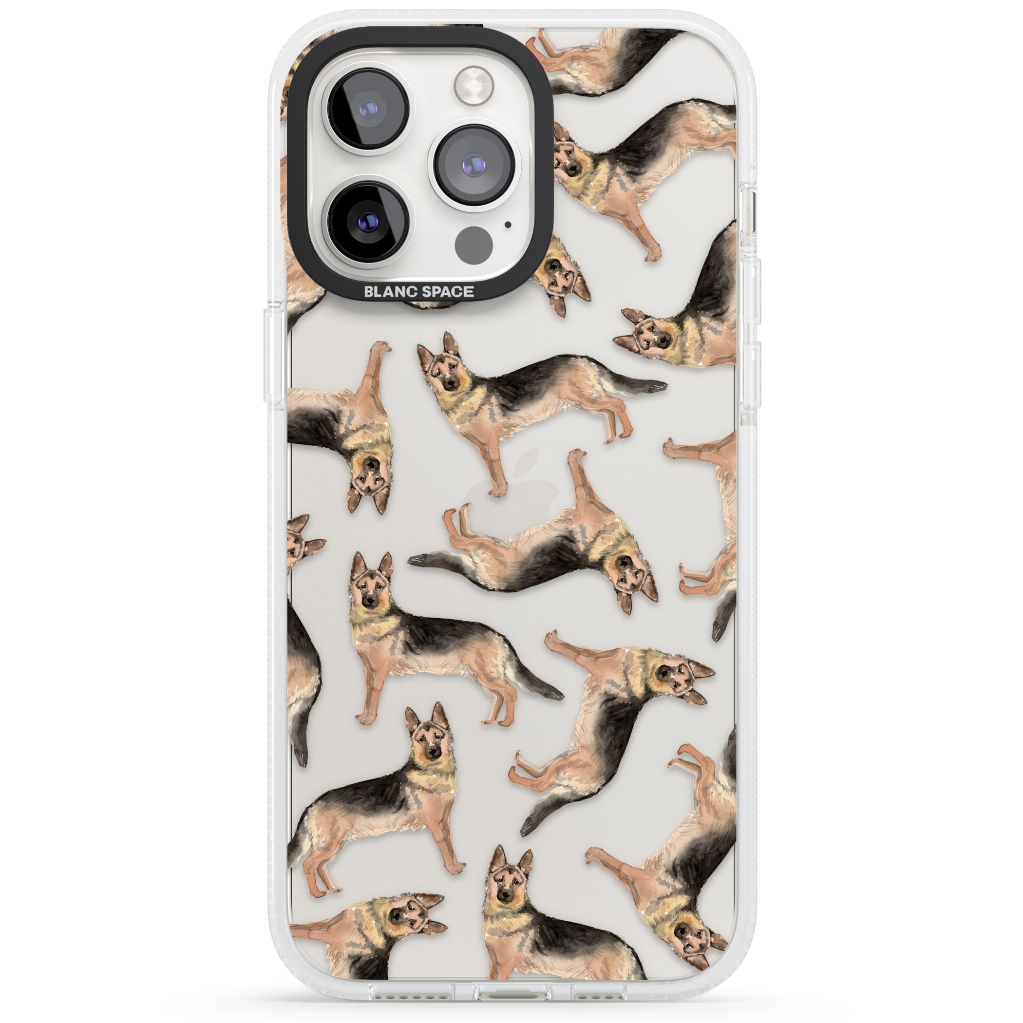 German Shepherd Watercolour Dog Pattern iPhone 15 Pro Max / 15 Pro / 14 Pro Max / 14 Pro / 13 Pro Clear Case Impact Air - Blanc Space