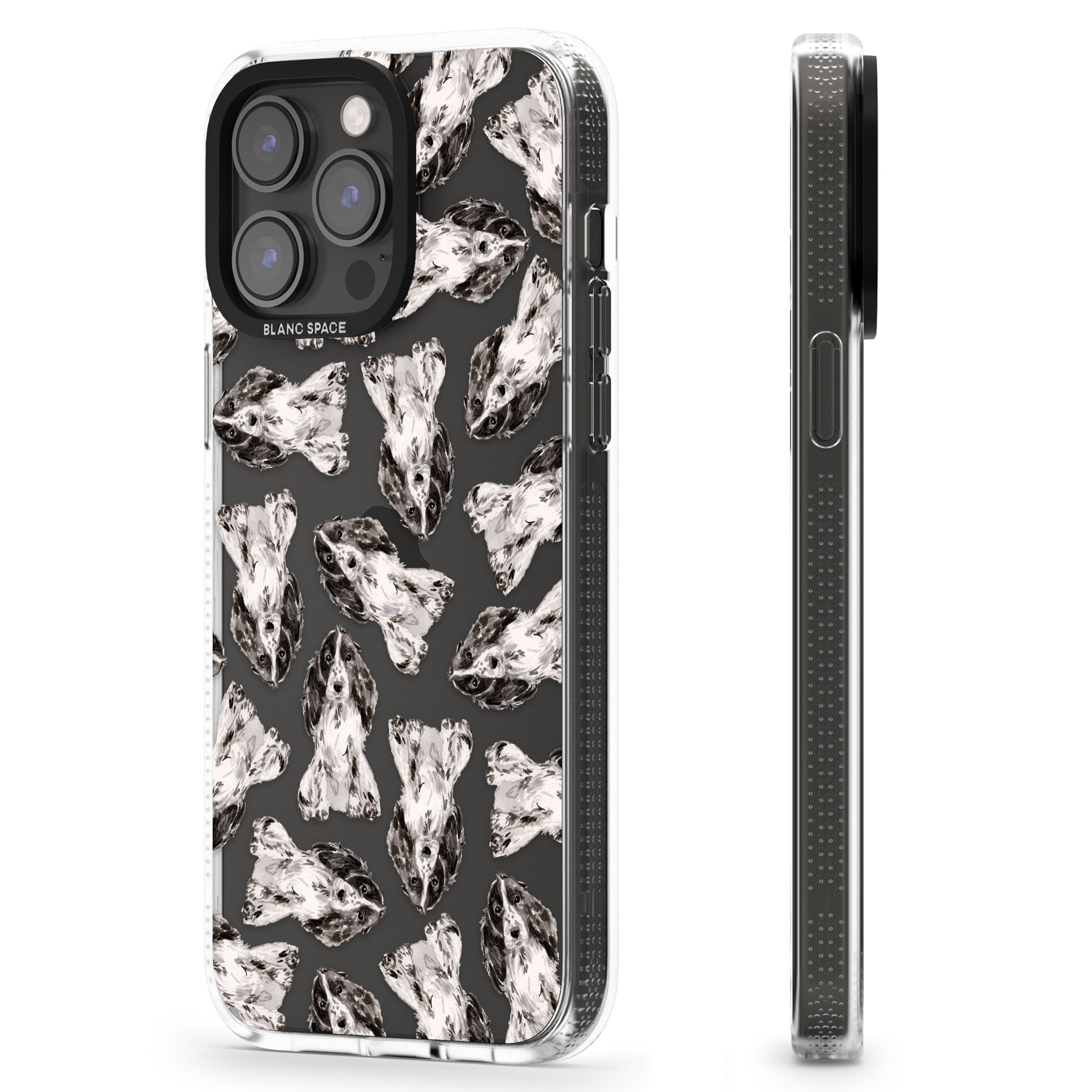 Cocker Spaniel (Black) Watercolour Dog Pattern iPhone 15 Pro Max / 15 Pro / 14 Pro Max / 14 Pro / 13 Pro Clear Case Impact Air - Blanc Space