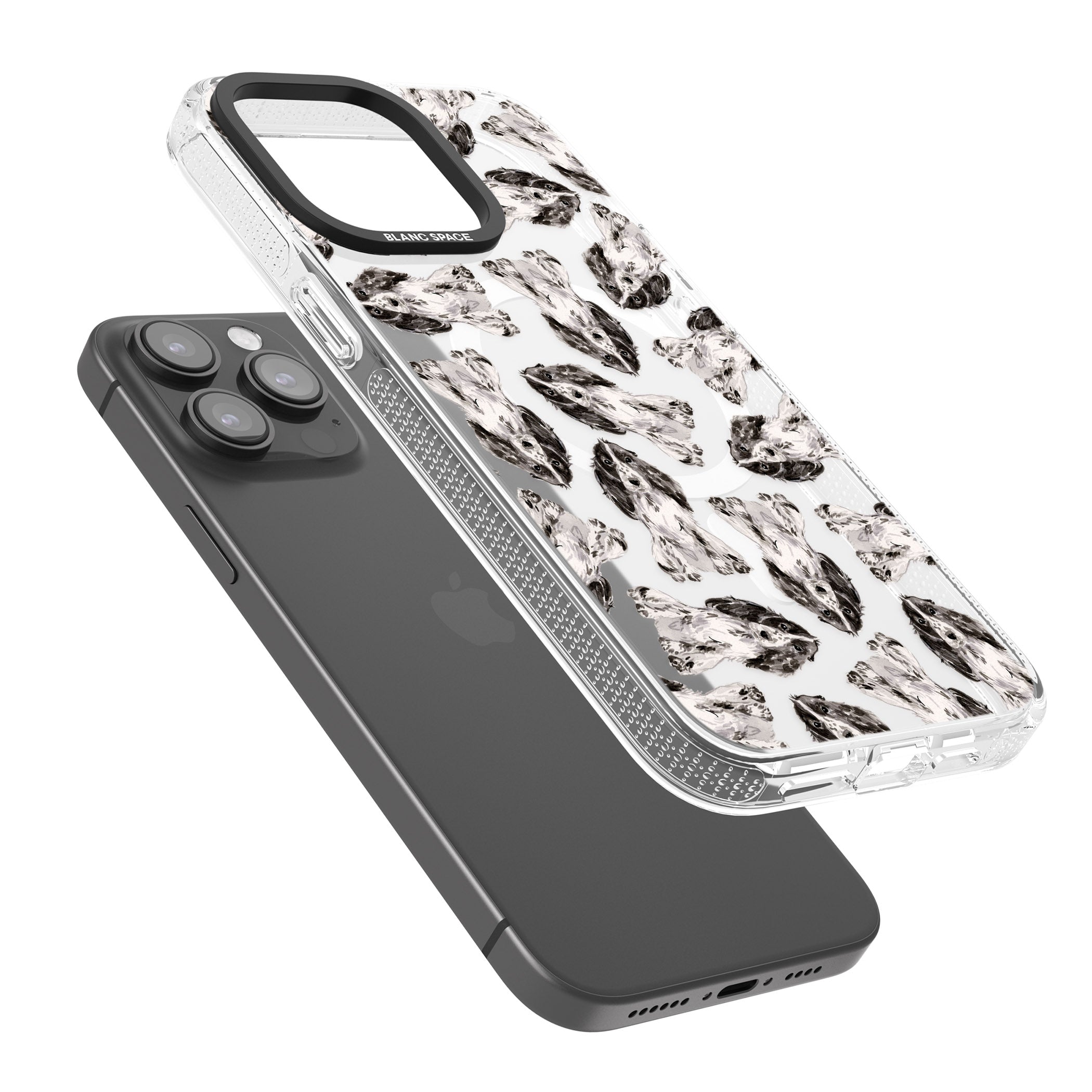 Cocker Spaniel (Black) Watercolour Dog Pattern iPhone 15 Pro Max / 15 Pro / 14 Pro Max / 14 Pro / 13 Pro Clear Case Impact Air - Blanc Space