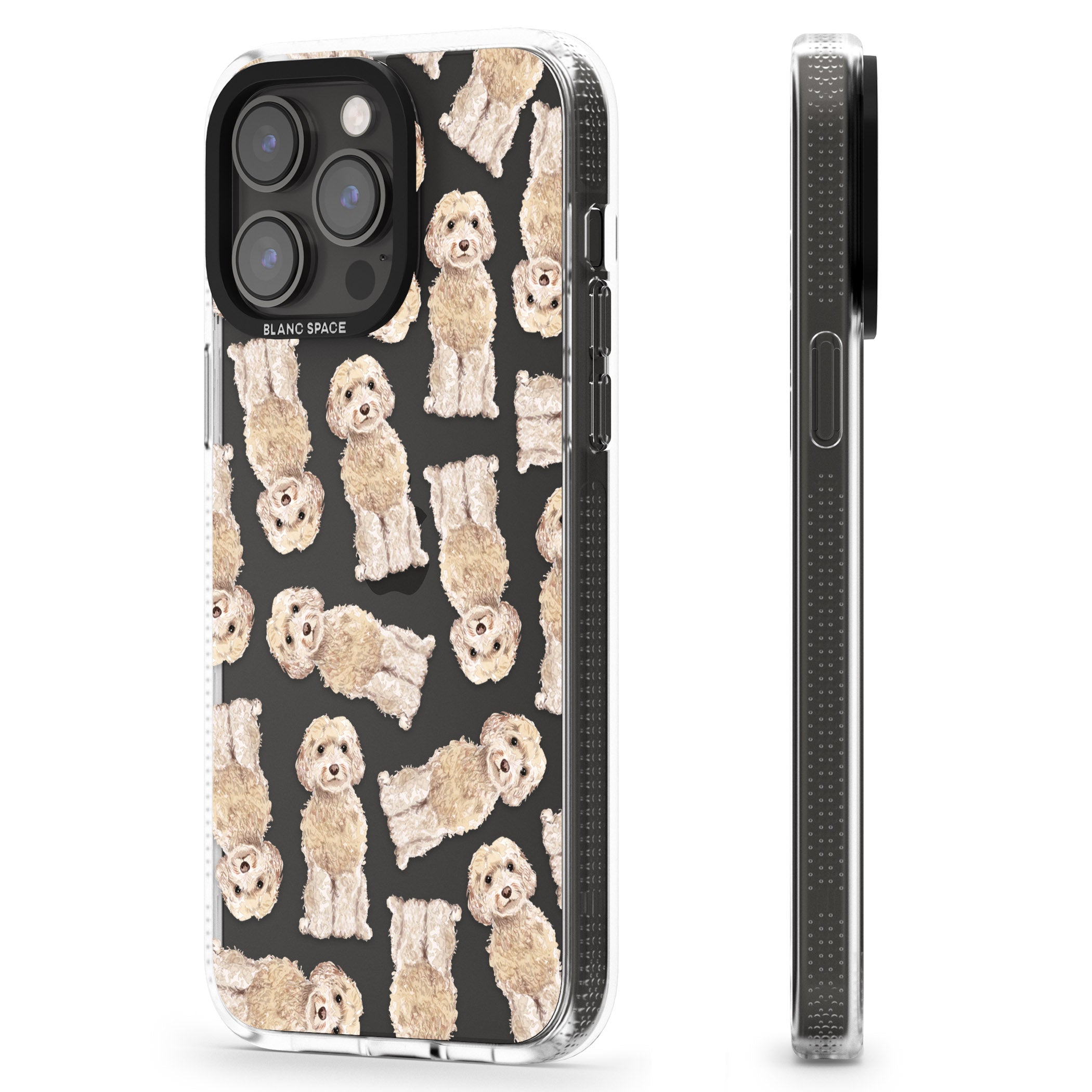 Cockapoo (Champagne) Watercolour Dog Pattern iPhone 15 Pro Max / 15 Pro / 14 Pro Max / 14 Pro / 13 Pro Clear Case Impact Air - Blanc Space