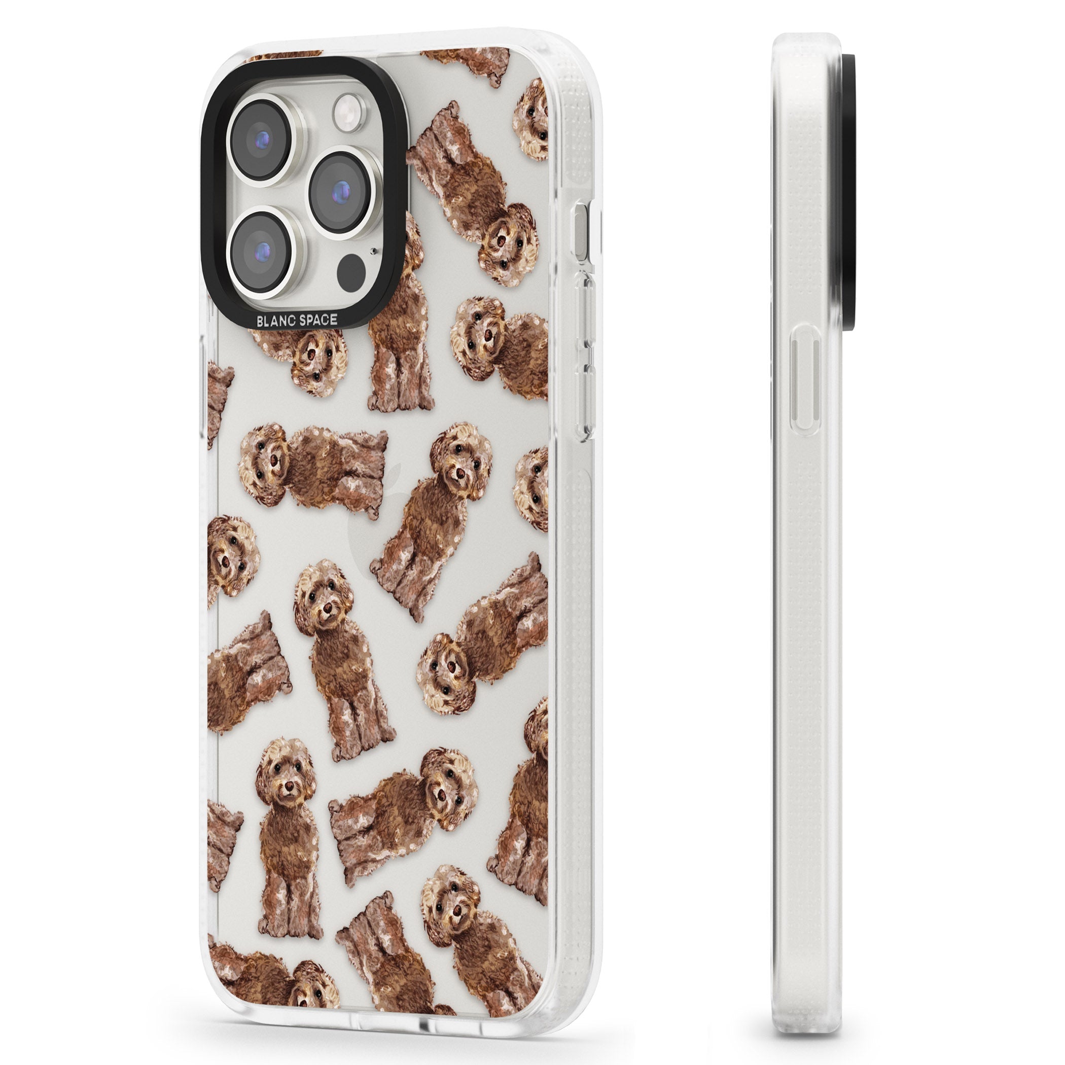 Cockapoo (Brown) Watercolour Dog Pattern iPhone 15 Pro Max / 15 Pro / 14 Pro Max / 14 Pro / 13 Pro Clear Case Impact Air - Blanc Space