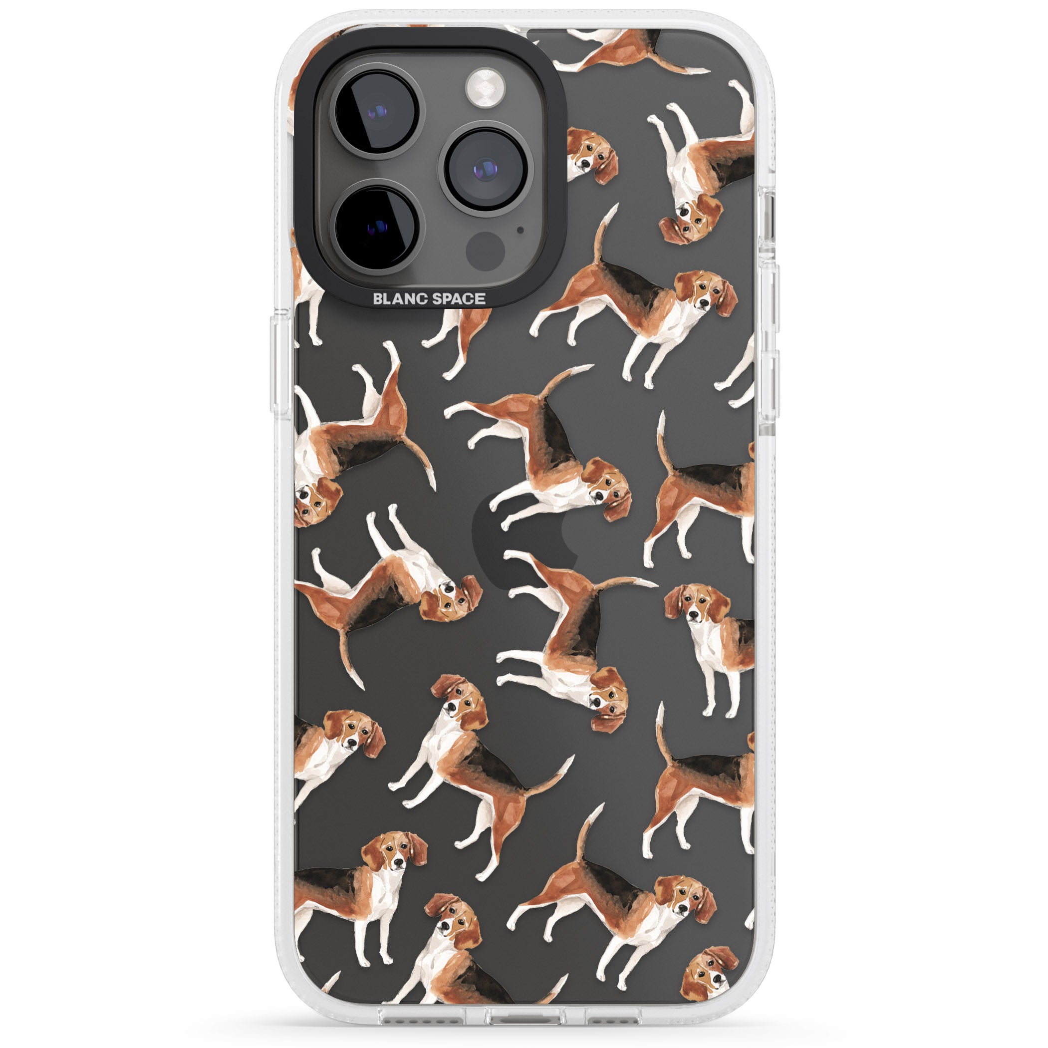 Beagle Watercolour Dog Pattern iPhone 15 Pro Max / 15 Pro / 14 Pro Max / 14 Pro / 13 Pro Clear Case Impact Air - Blanc Space