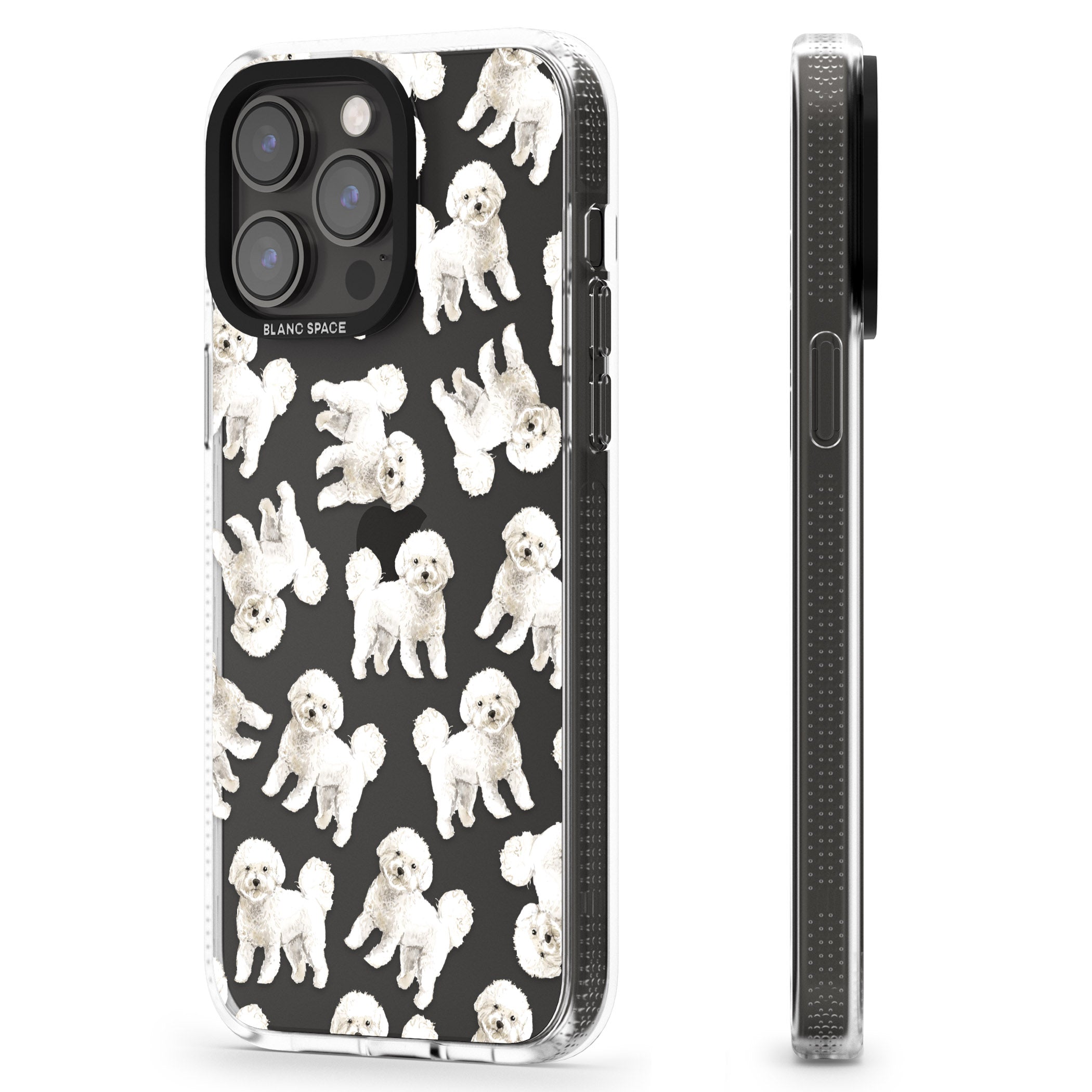 Bichon Frise Watercolour Dog Pattern iPhone 15 Pro Max / 15 Pro / 14 Pro Max / 14 Pro / 13 Pro Clear Case Impact Air - Blanc Space