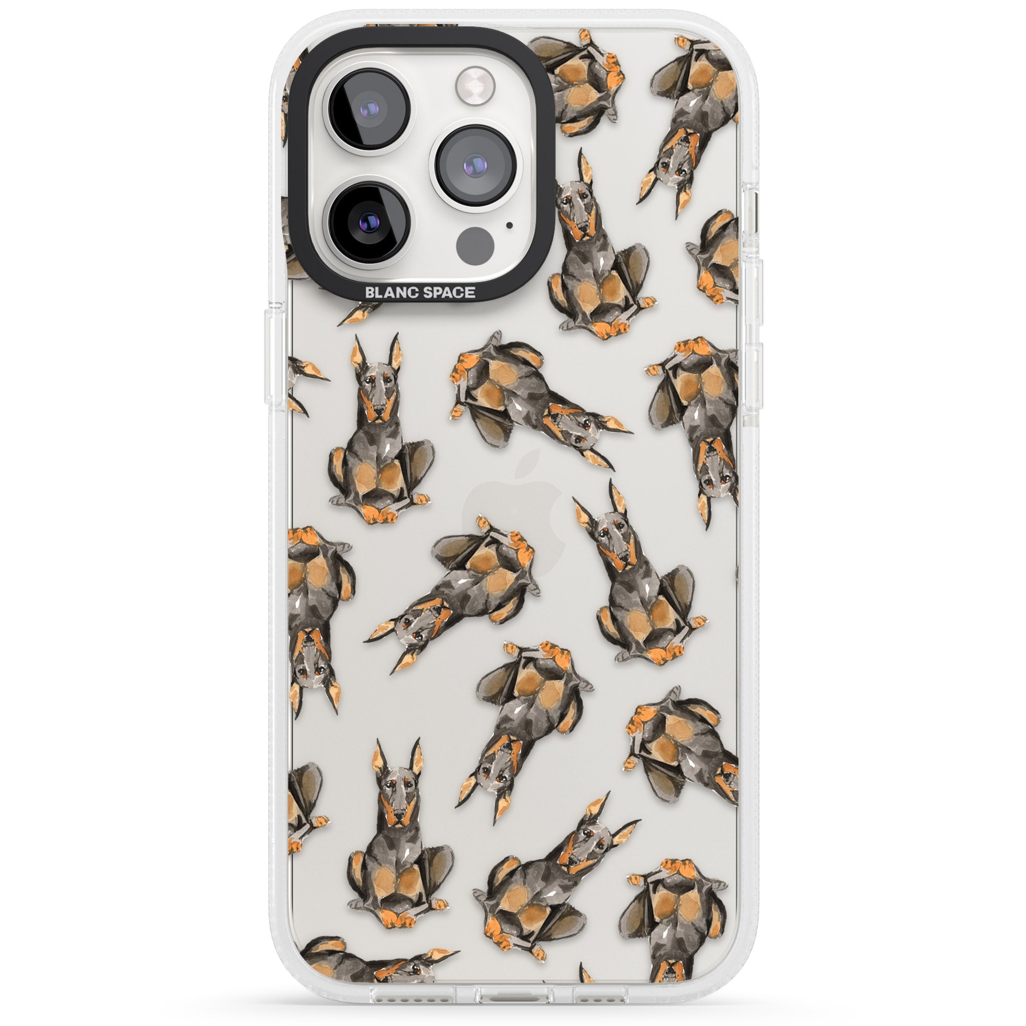 Doberman Watercolour Dog Pattern iPhone 15 Pro Max / 15 Pro / 14 Pro Max / 14 Pro / 13 Pro Clear Case Impact Air - Blanc Space