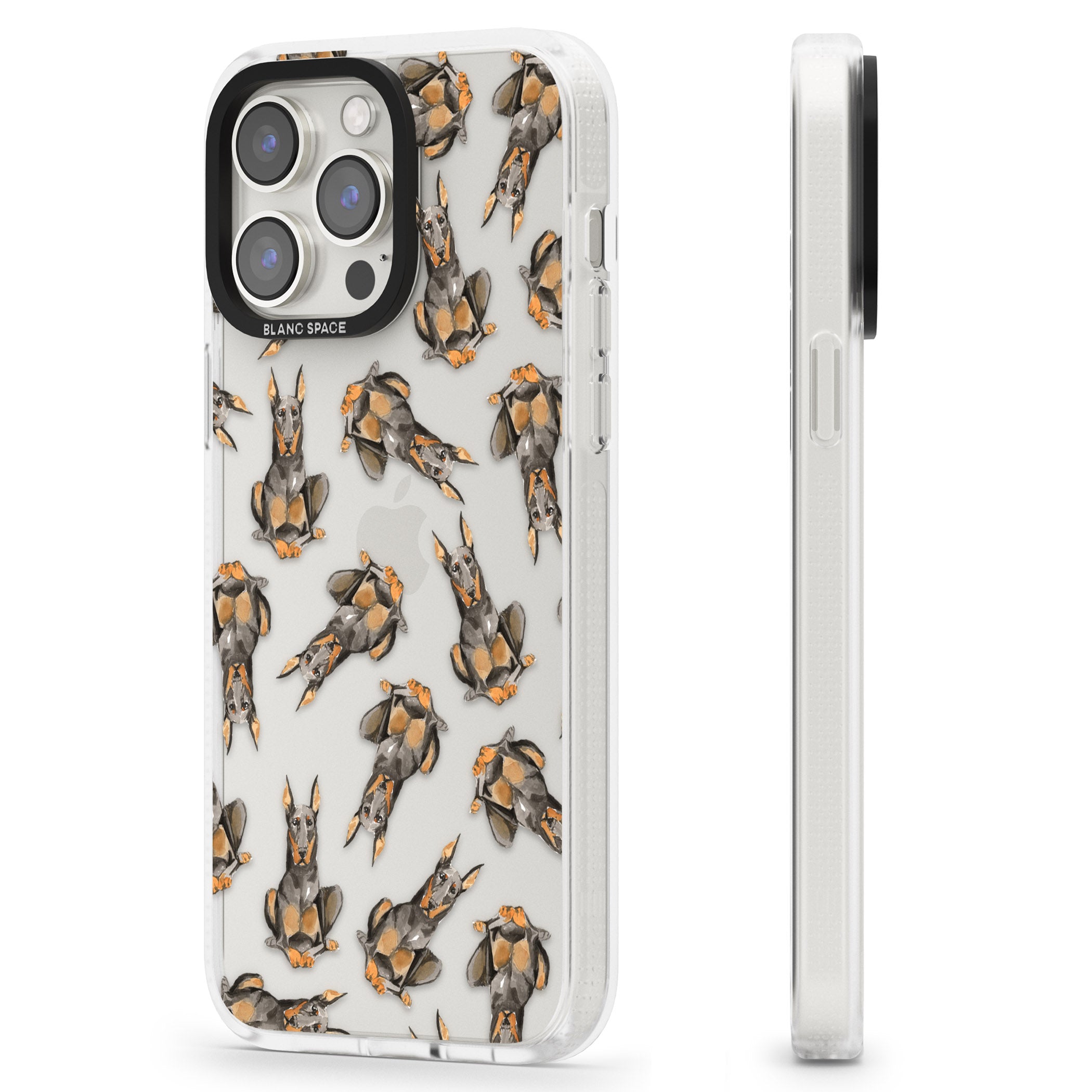 Doberman Watercolour Dog Pattern iPhone 15 Pro Max / 15 Pro / 14 Pro Max / 14 Pro / 13 Pro Clear Case Impact Air - Blanc Space