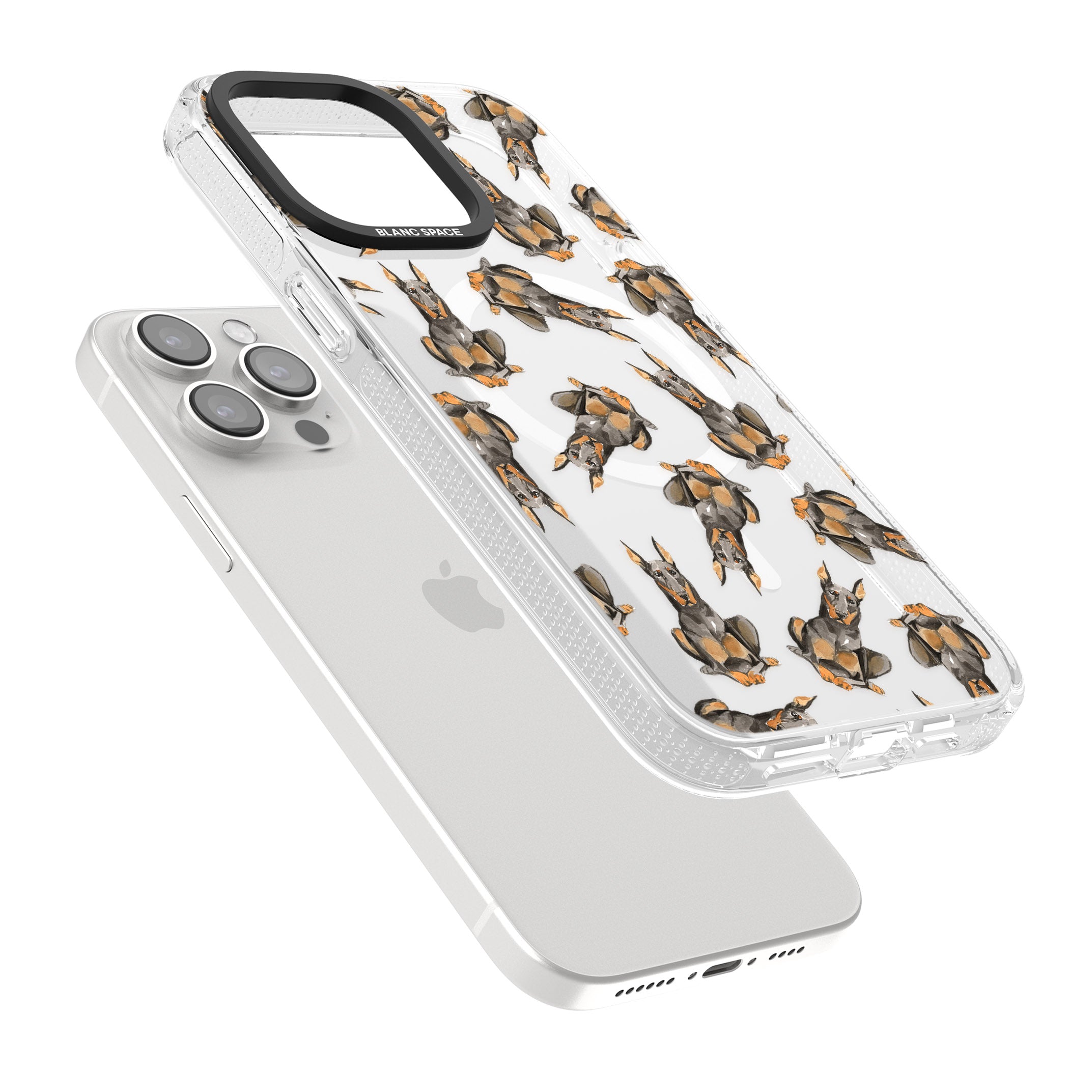 Doberman Watercolour Dog Pattern iPhone 15 Pro Max / 15 Pro / 14 Pro Max / 14 Pro / 13 Pro Clear Case Impact Air - Blanc Space