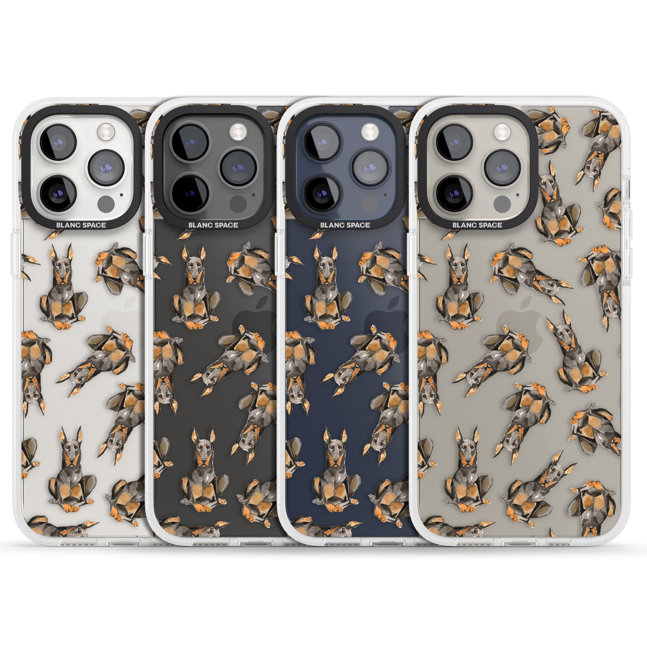Doberman Watercolour Dog Pattern iPhone 15 Pro Max / 15 Pro / 14 Pro Max / 14 Pro / 13 Pro Clear Case Impact Air - Blanc Space