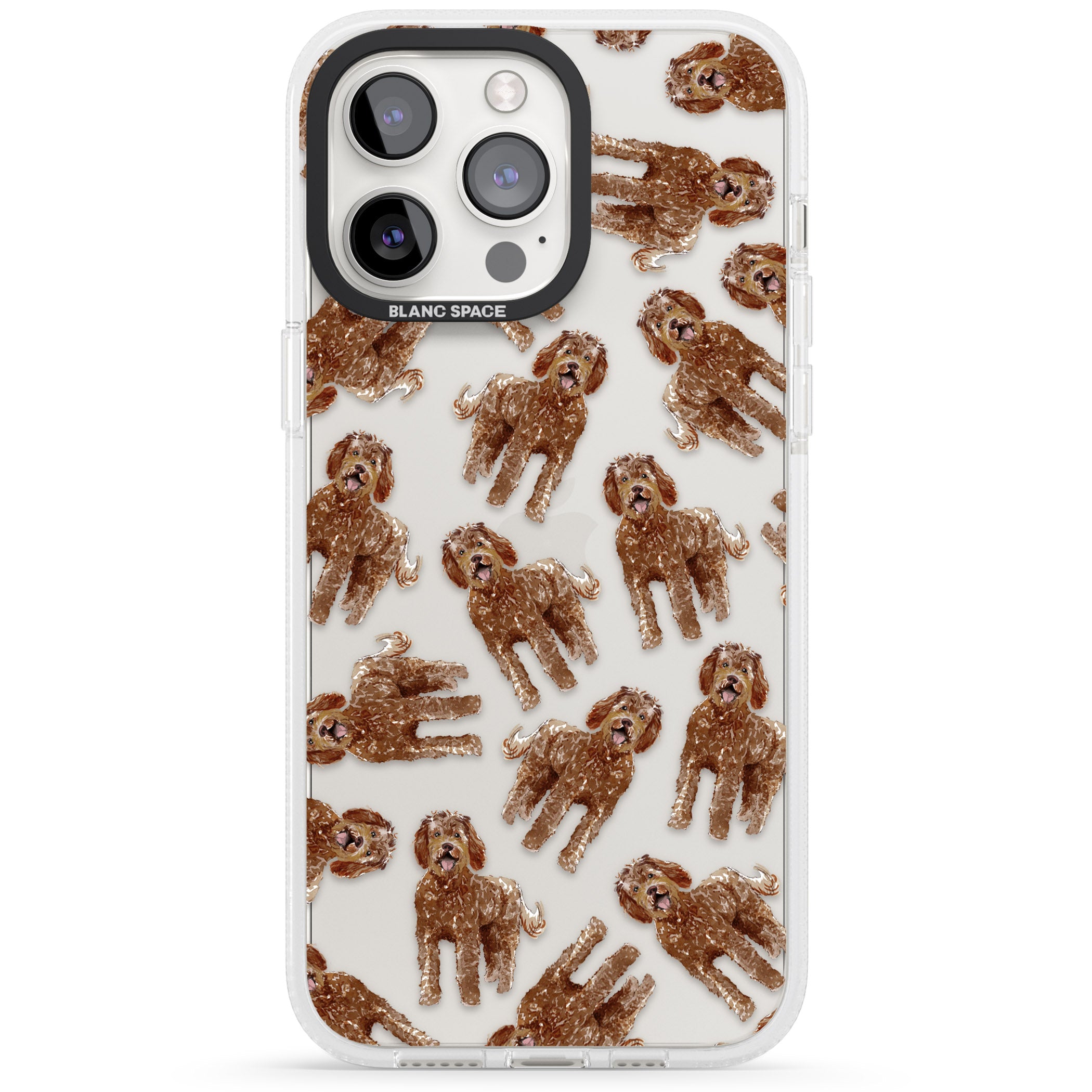 Labradoodle (Brown) Watercolour Dog Pattern iPhone 15 Pro Max / 15 Pro / 14 Pro Max / 14 Pro / 13 Pro Clear Case Impact Air - Blanc Space