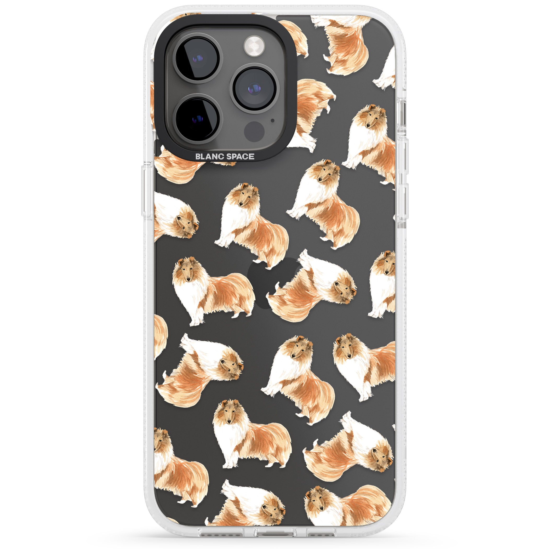 Rough Collie Watercolour Dog Pattern iPhone 15 Pro Max / 15 Pro / 14 Pro Max / 14 Pro / 13 Pro Clear Case Impact Air - Blanc Space