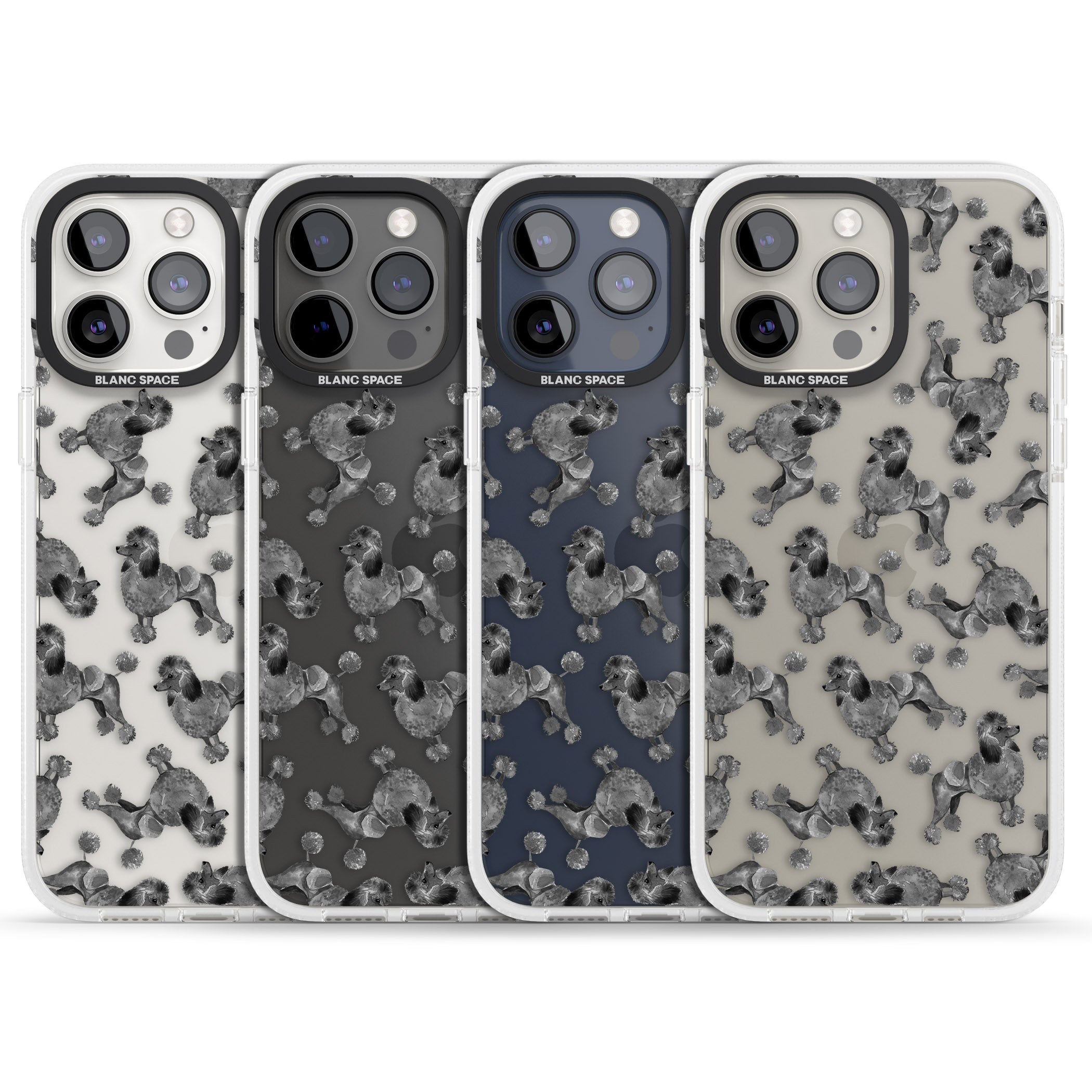 Poodle (Black) Watercolour Dog Pattern iPhone 15 Pro Max / 15 Pro / 14 Pro Max / 14 Pro / 13 Pro Clear Case Impact Air - Blanc Space